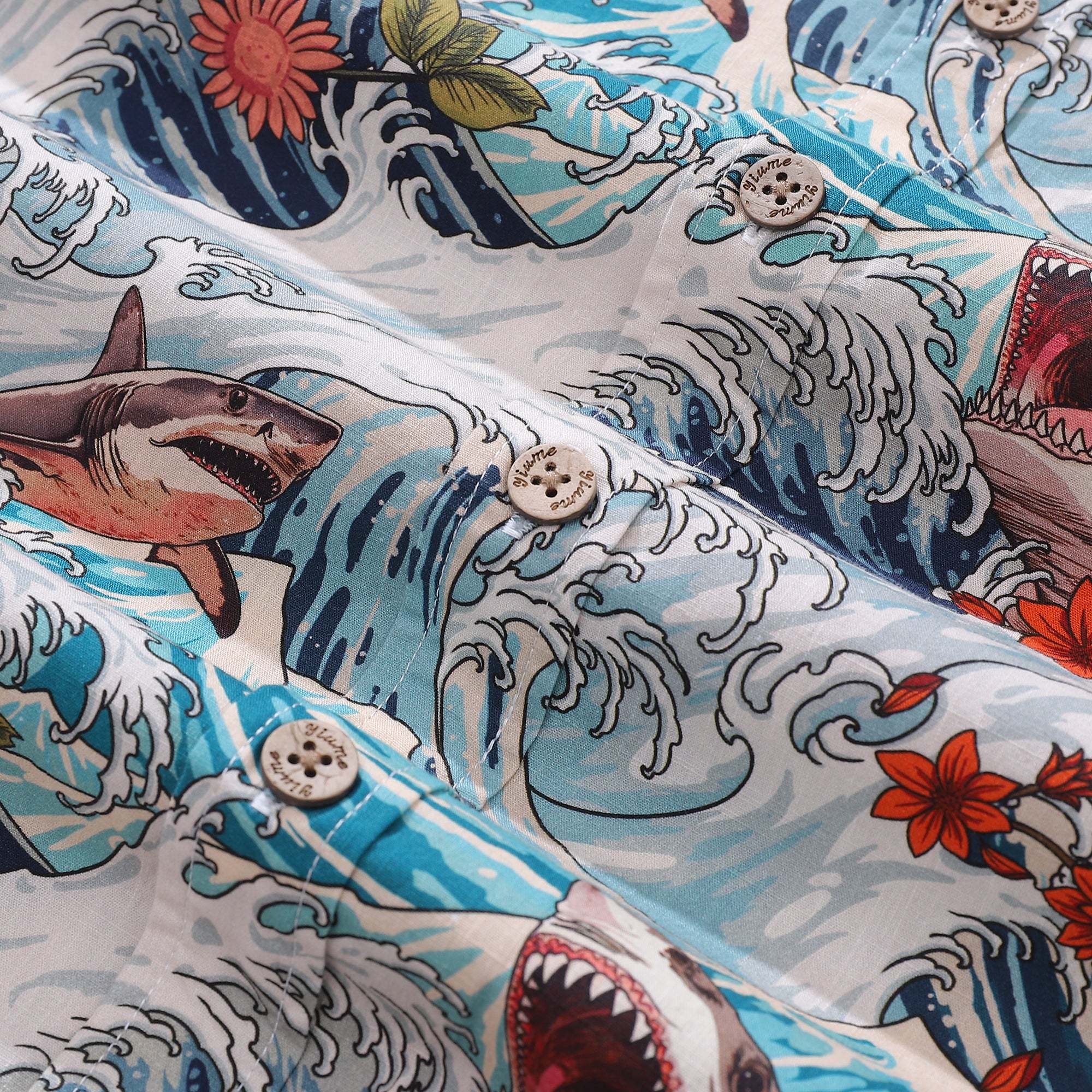 Men's Resort Wear Shirt Turbulence at Sea with Sharks Print Short Sleeve Hawaiian Shirt For Men By Sun