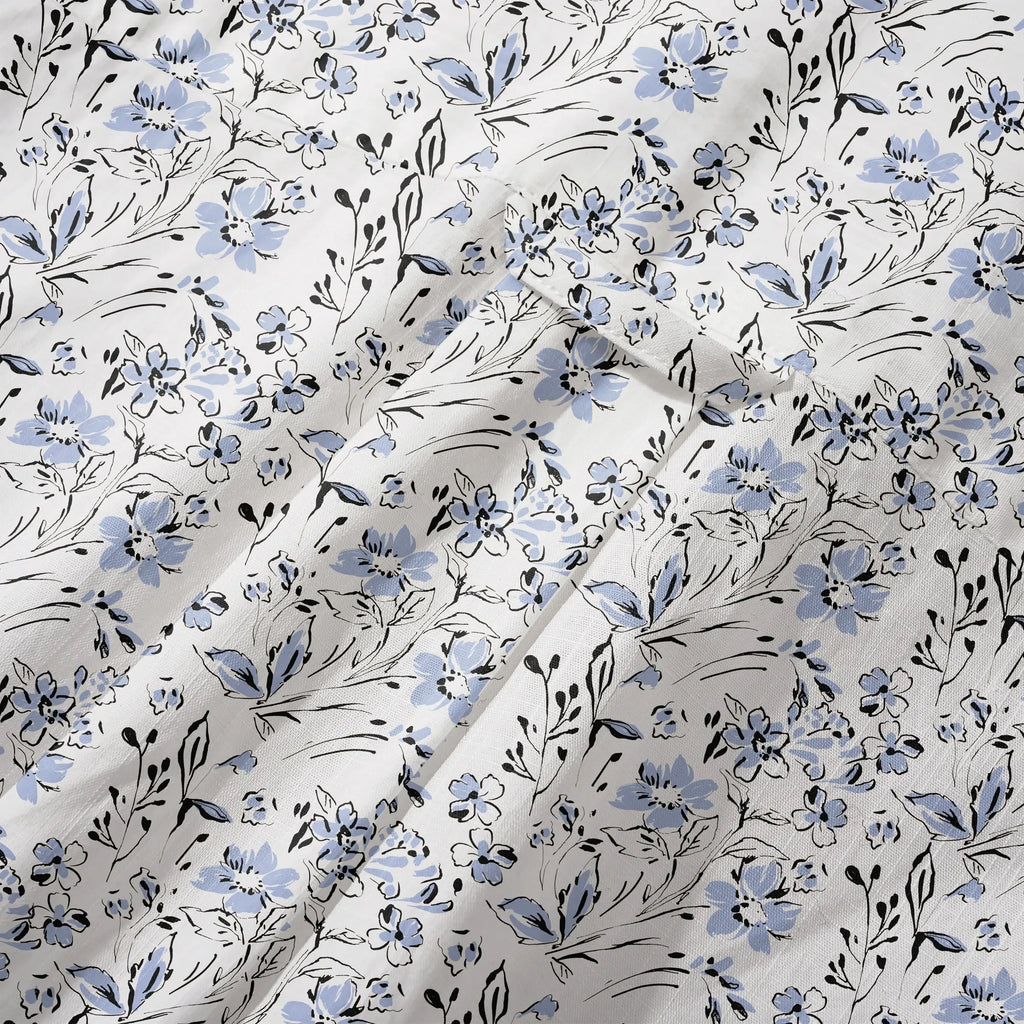 LeosWare® Men's Hawaiian Shirt Short Sleeve Button-up 100% Cotton Blue Aloha Graceful Sky Flowers By Huan huan