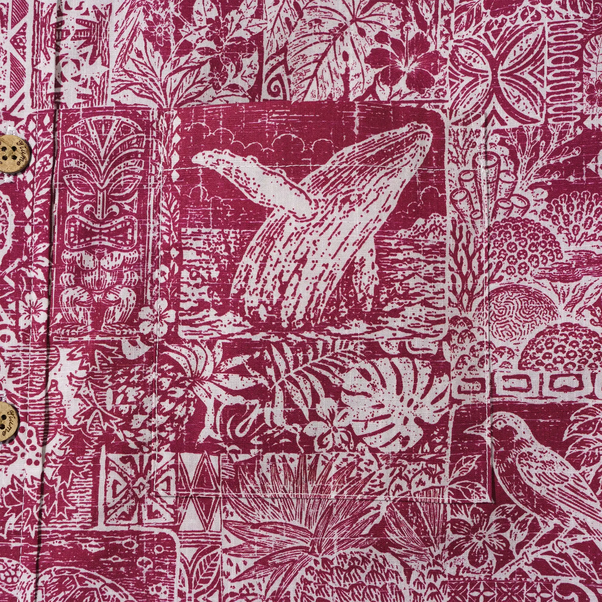 Men's Hawaiian Shirt Short Sleeve Button-down 100% Cotton Red Aloha Tiki  Isle Archive - Burgundy Red By Cigar
