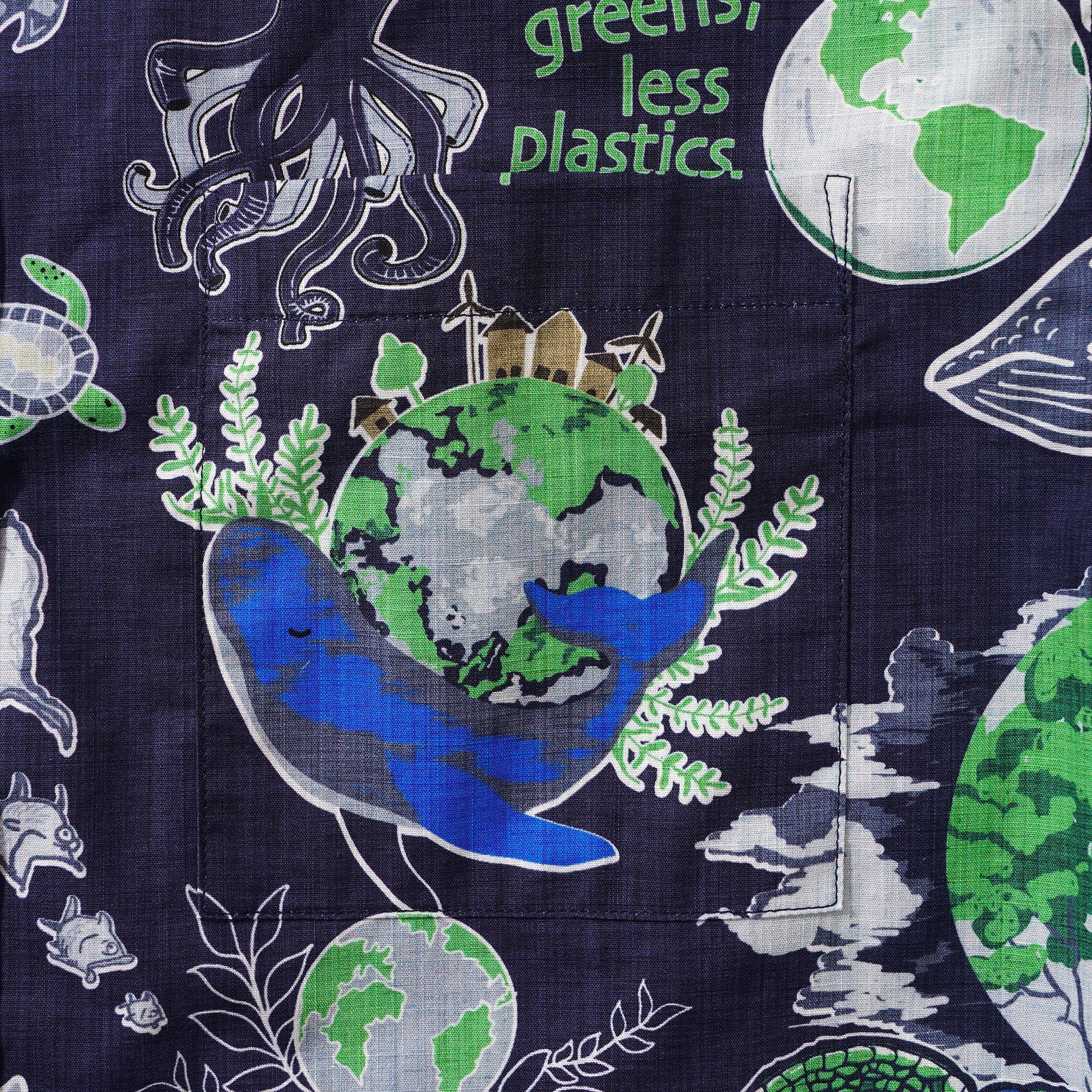 Men's Hawaiian Shirt Short Sleeve Button-down 100% Cotton Aloha Save Earth By Yana