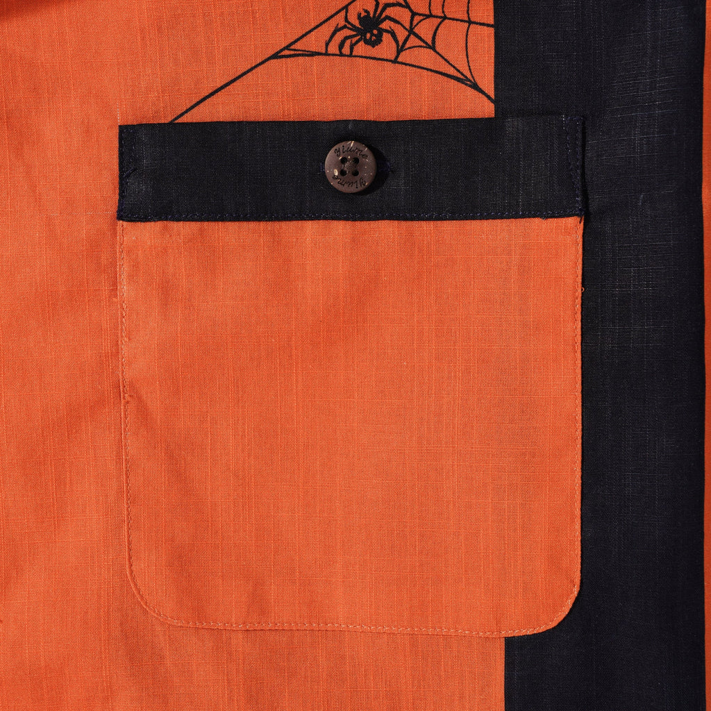 Men's Hawaiian Bowling Shirt Short Sleeve Halloween Camp Collar 100% Cotton Spider Pumpkin Lantern Shirt By Zeke