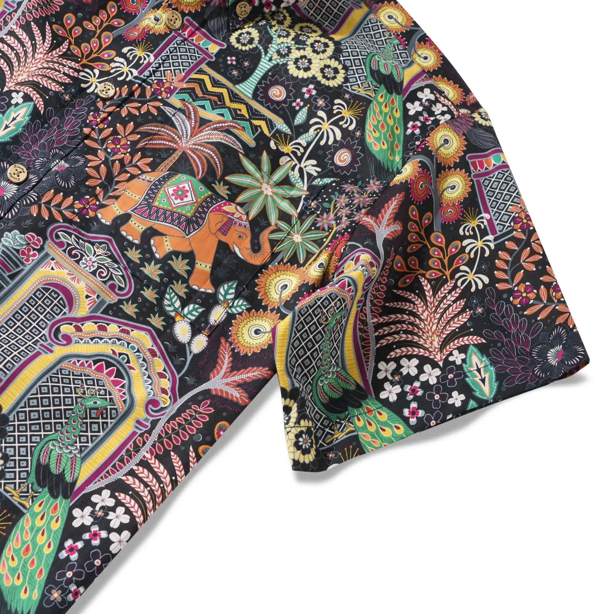 Chemise hawaïenne pour homme à manches courtes avec boutons 100 % coton verte Aloha Jaipur Gem par Huan huan