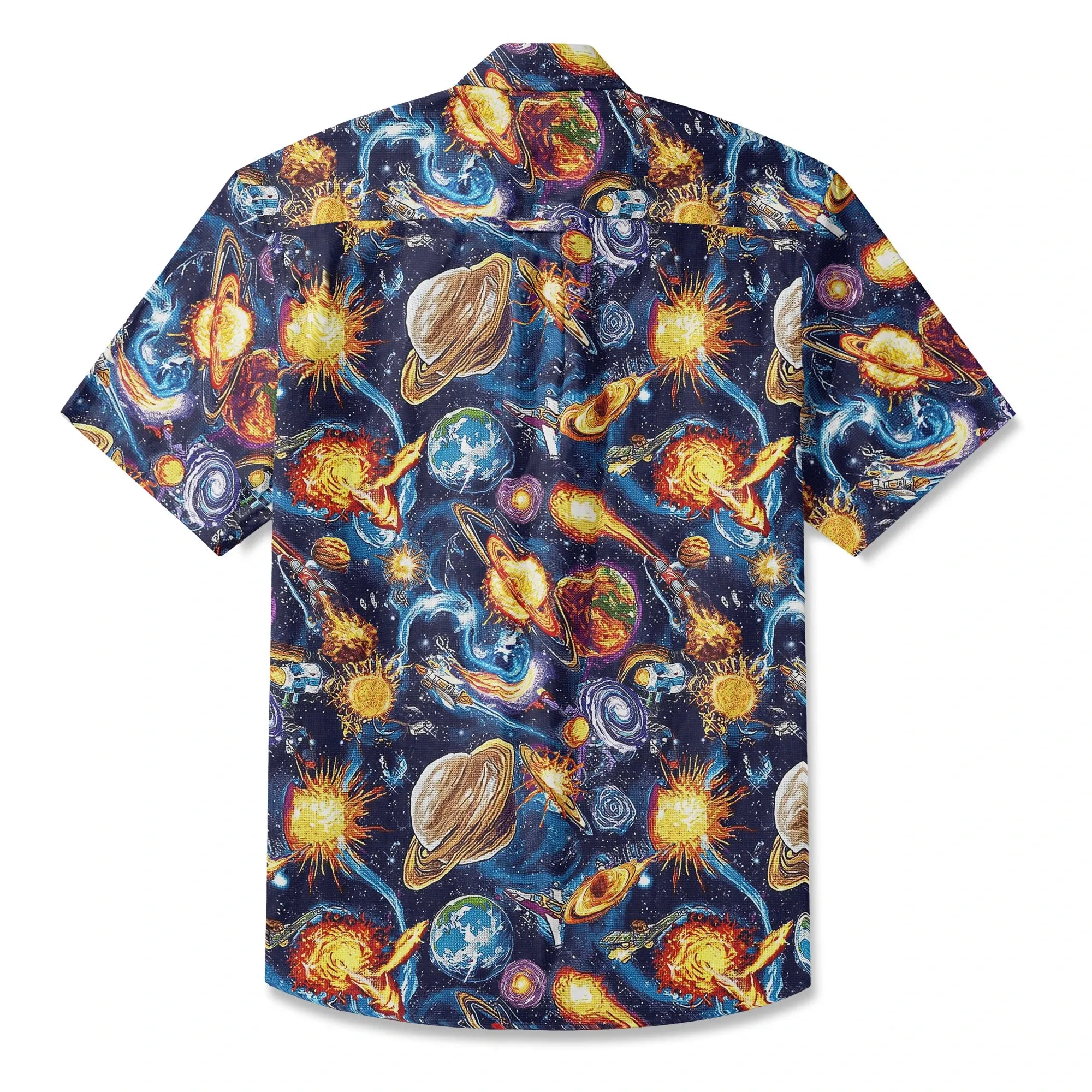 LeosWare® Men's Hawaiian Shirt Short Sleeve Button-up 100% Cotton Blue Aloha Journey Across The Stars By Ann