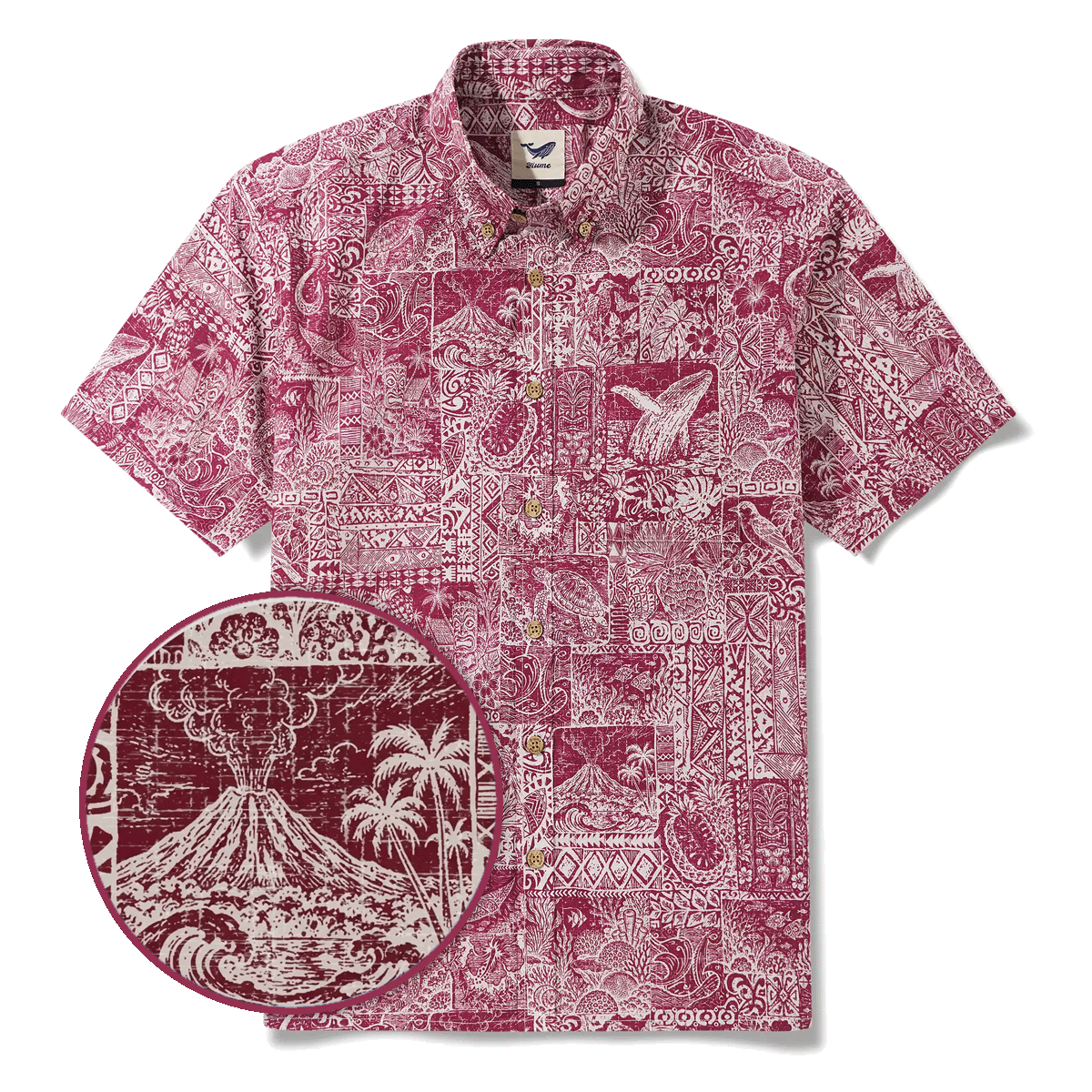 Men's Hawaiian Shirt Short Sleeve Button-down 100% Cotton Red Aloha Tiki  Isle Archive - Burgundy Red By Cigar