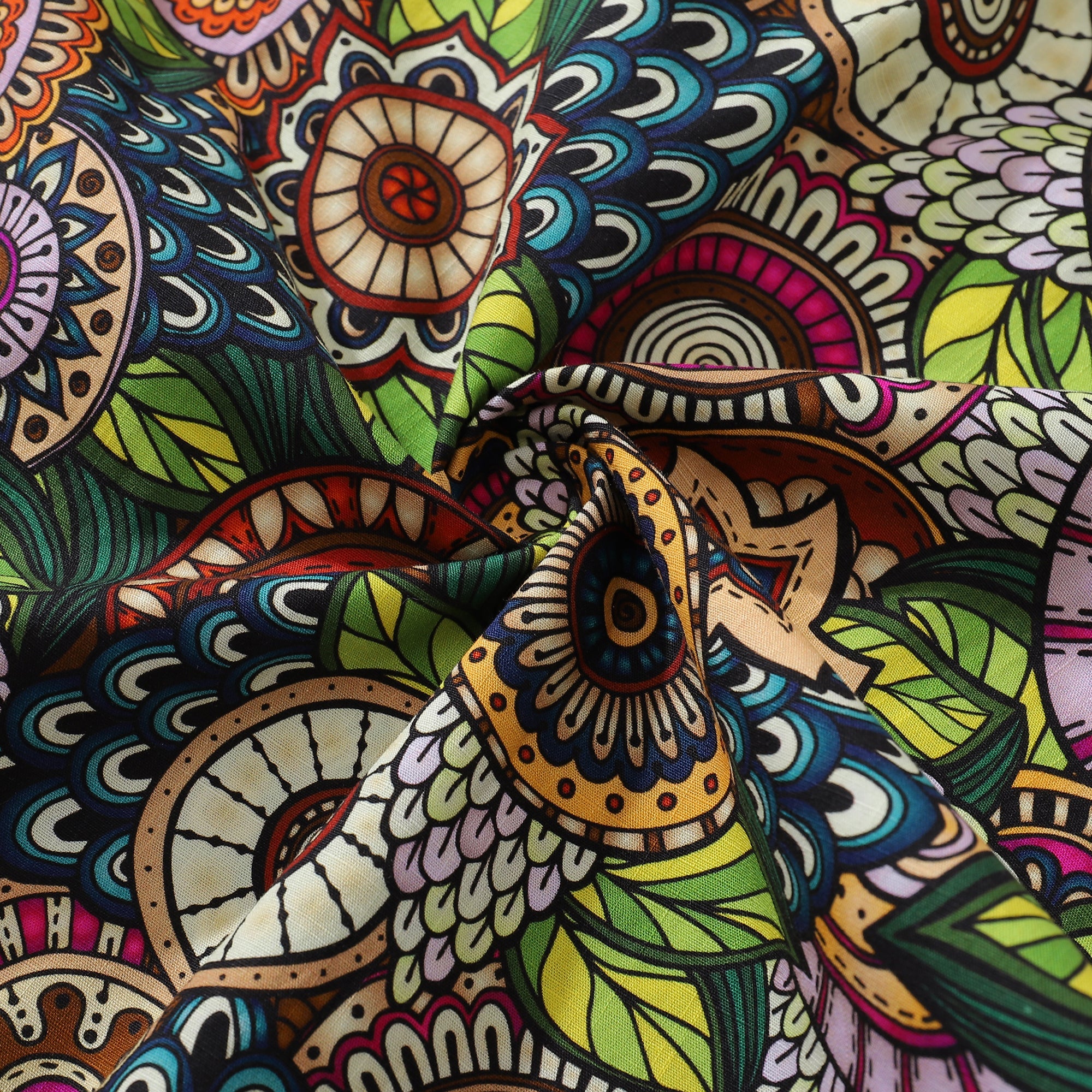 Mandala Hawaiian Shirt For Men Bohemian Florals Print Shirt Button-down Short Sleeve 100% Cotton Shirt By Cigar