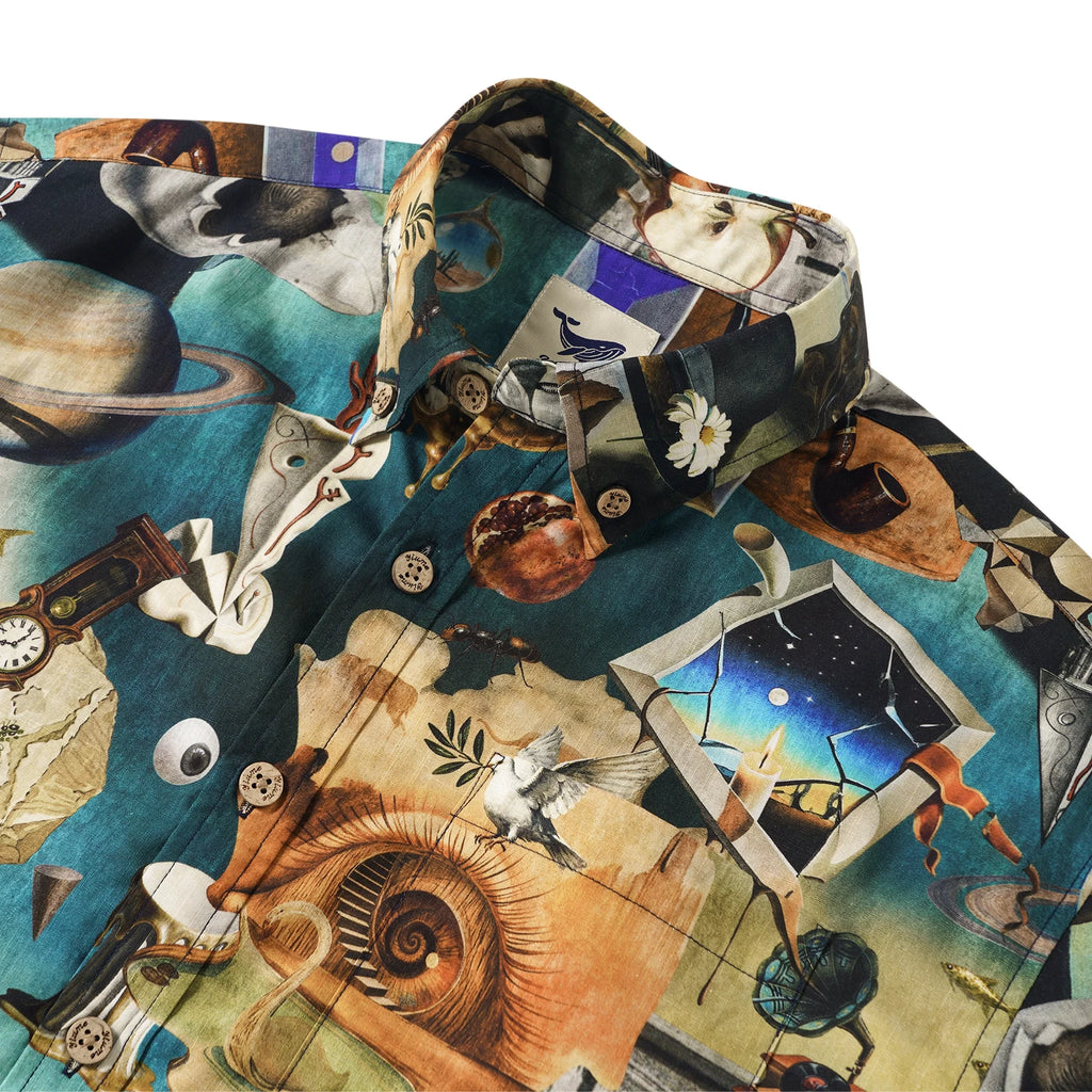 Men's Hawaiian Shirt Short Sleeve Button-down 100% Cotton Blue Aloha Hyperreal Dreamscapes Art By Mo