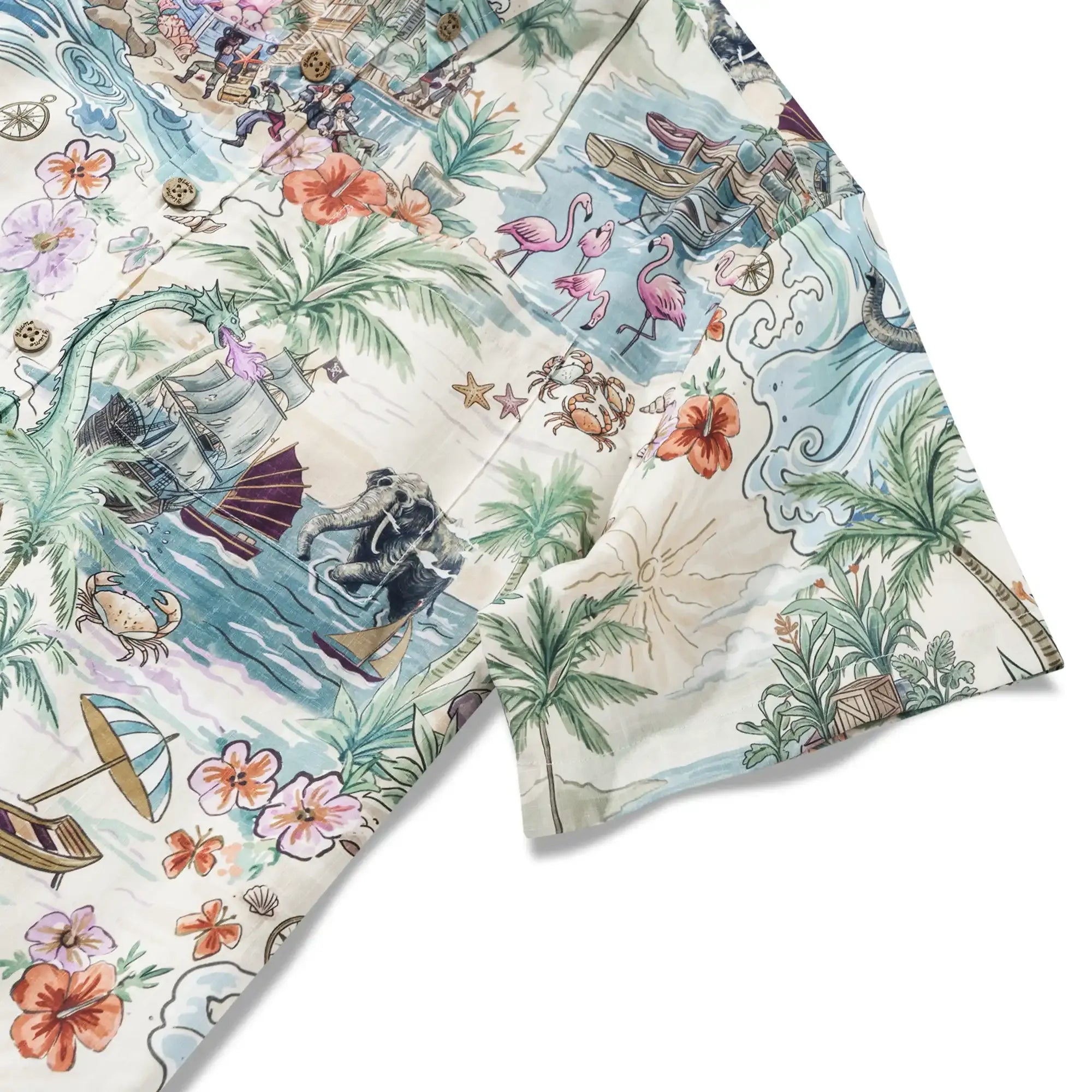 Men's Hawaiian Shirt Short Sleeve Button-down 100% Cotton Green Aloha Hidden Paradise By Huan huan