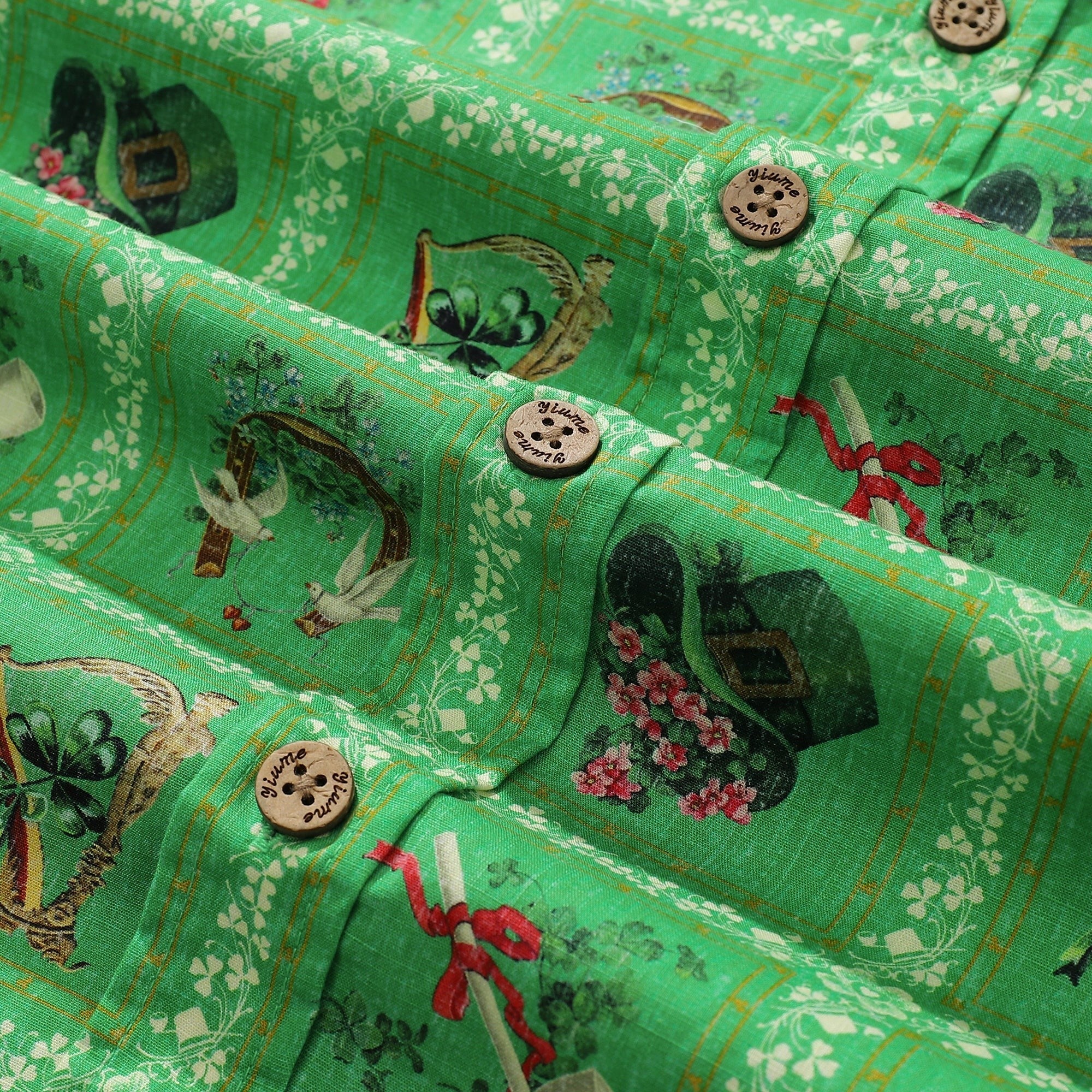 St. Patrick's Day Gift Hawaiian Shirt For Men Green Short Sleeve Cotton Shirt Green Carnival By Amy