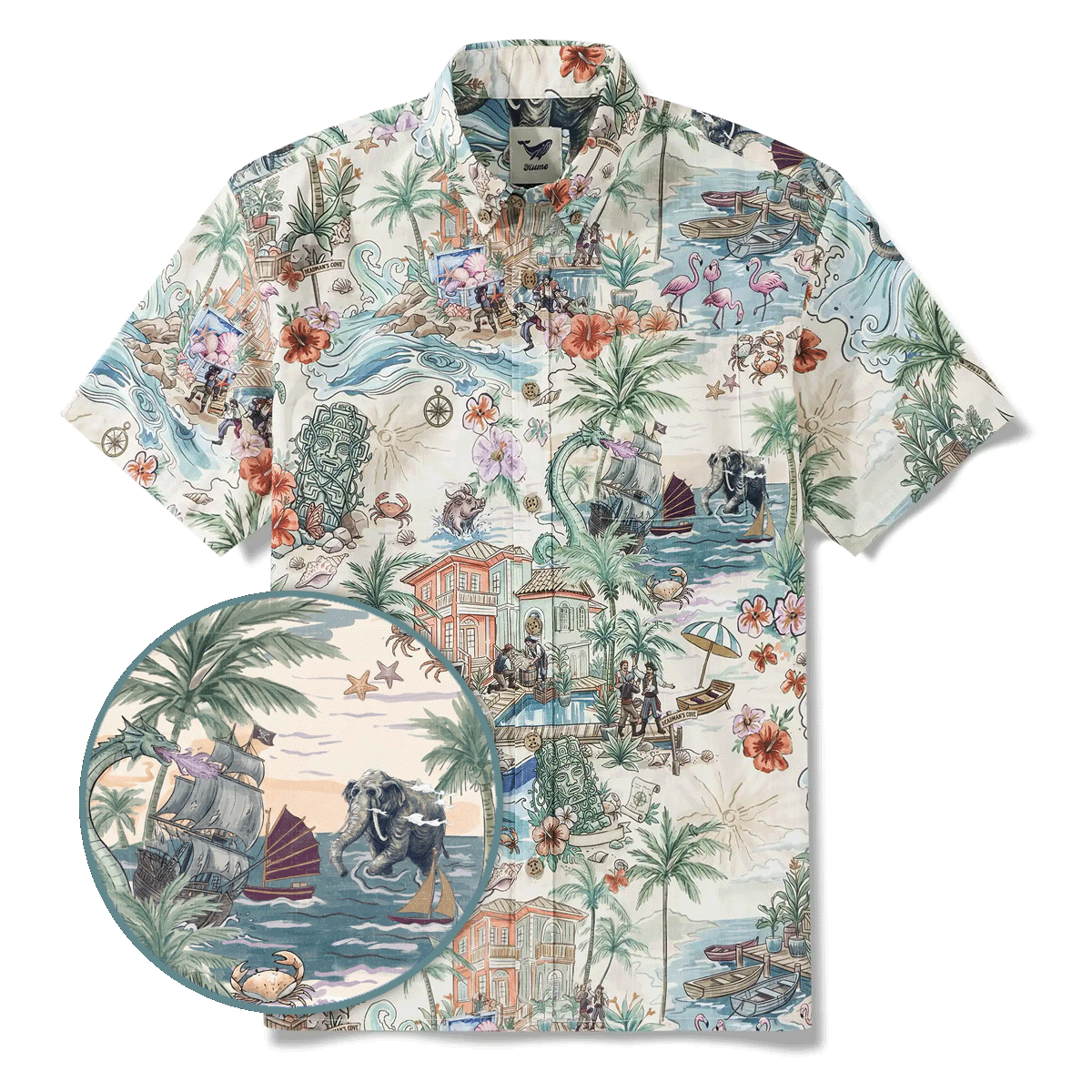 Men's Hawaiian Shirt Short Sleeve Button-down 100% Cotton Green Aloha Hidden Paradise By Huan huan
