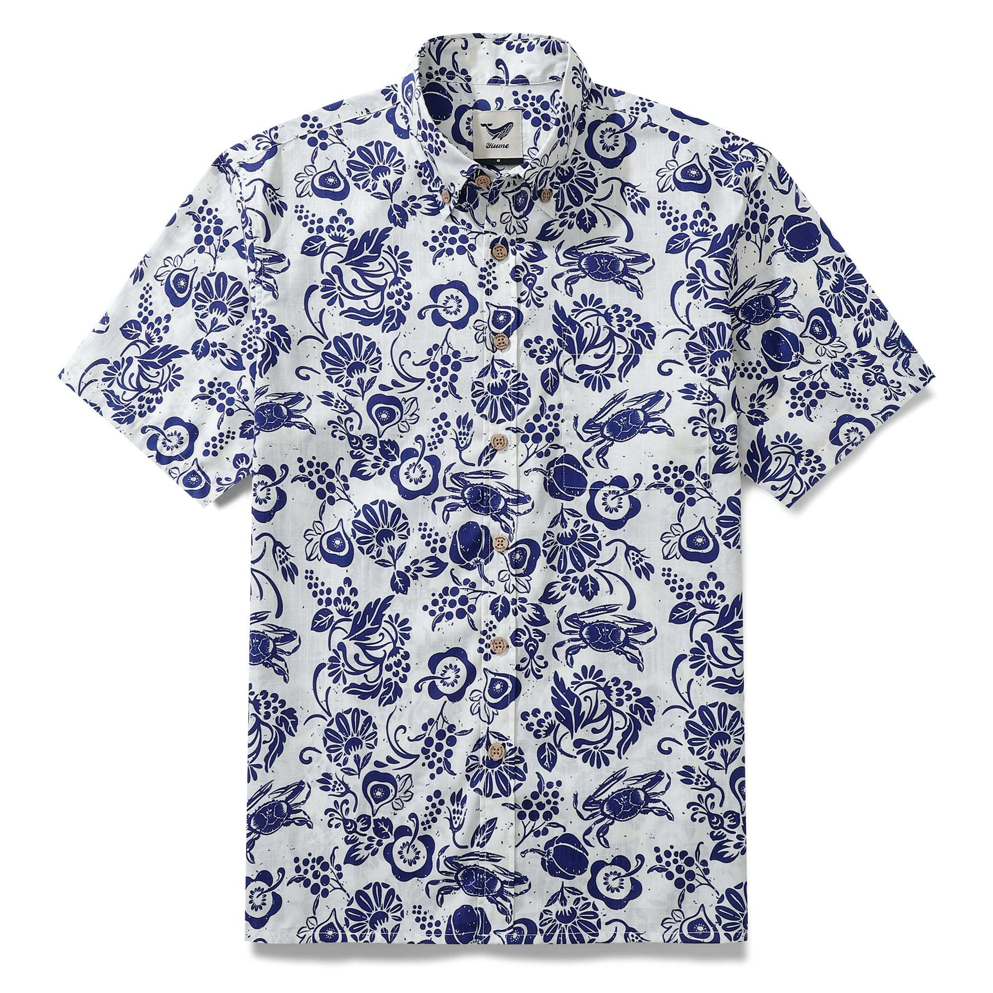 Yiume Men's Retro Hawaiian Shirt Blue Batik Style Shirt 100% Cotton Short Sleeve Button-Down Wrinkle Free Shirt By Evan