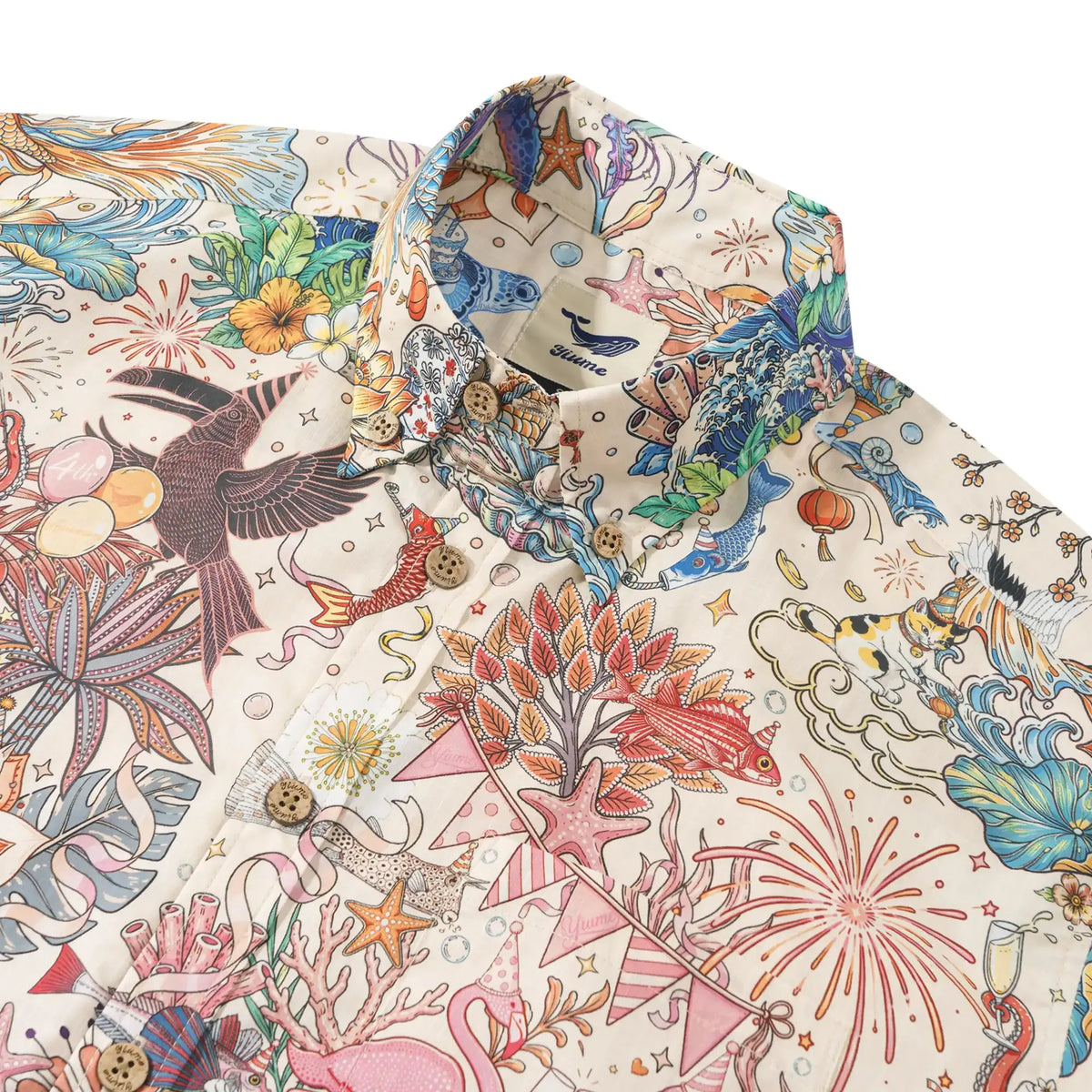 4th Anniversary Men's Hawaiian Shirt Short Sleeve Button-down 100% Cotton Beige Aloha The Yiume Jubilee By Mo