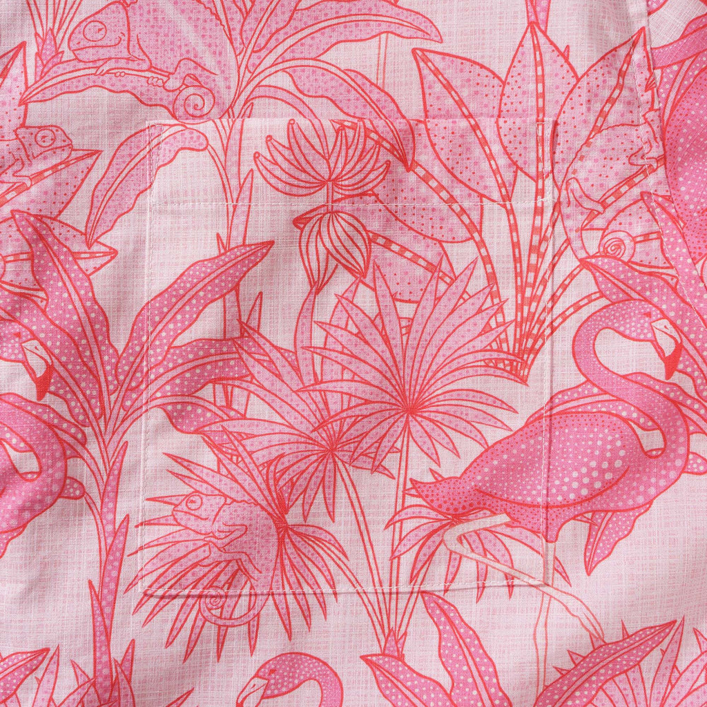 Yiume Men's Pink Hawaiian Shirt Flamingos Shirt 100% Cotton Short Sleeve Button-down Shirt Aloha Flamingos & Chameleons By House of Haricot