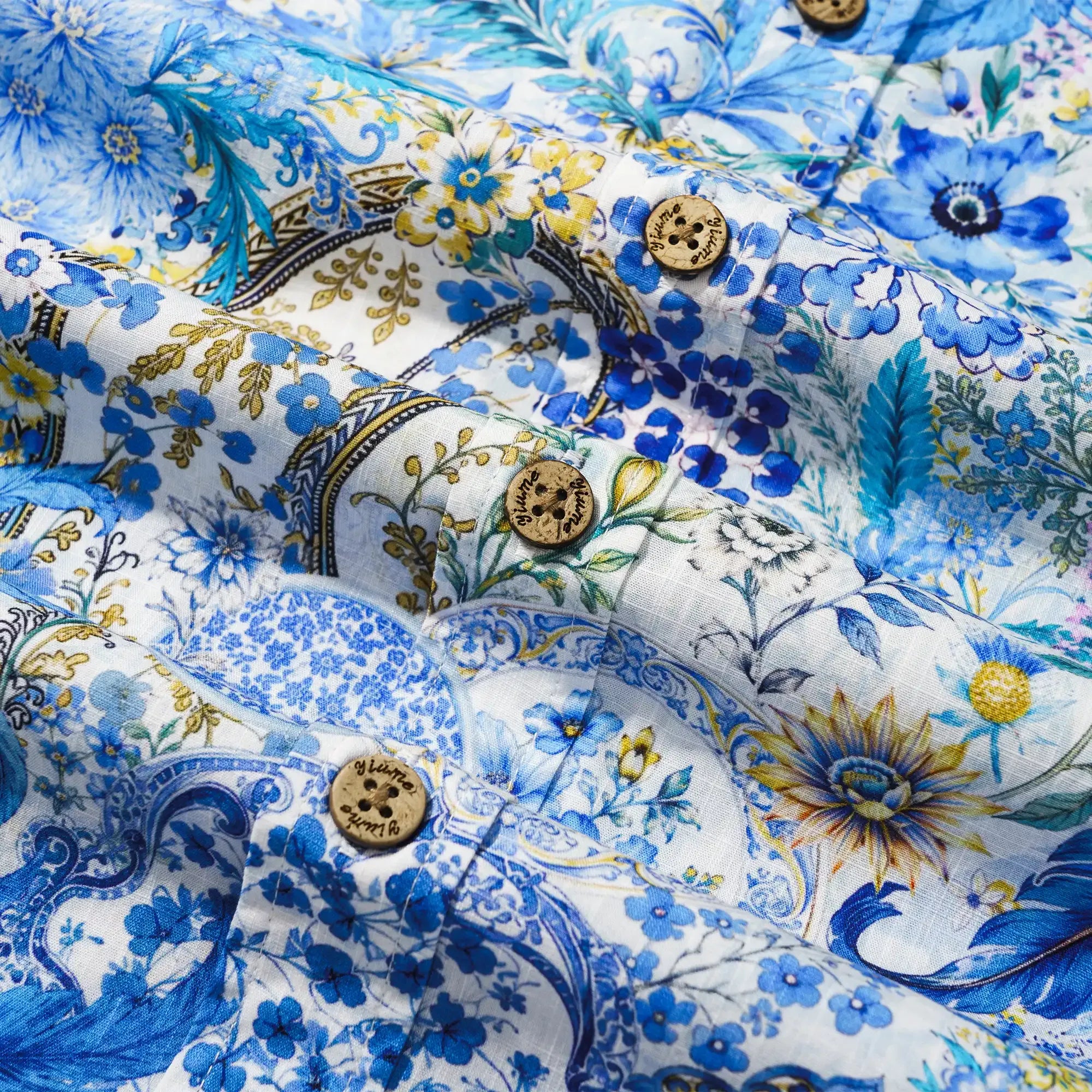 Men's Hawaiian Shirt Short Sleeve Button-down 100% Cotton Blue Aloha Sicilian Bloom By Mo