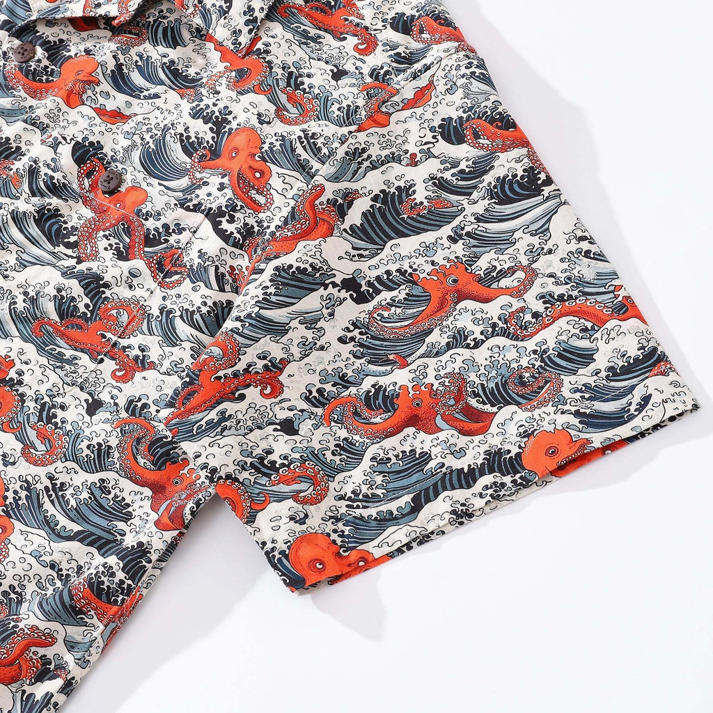 Hawaiian Shirt For Men Octopus Revelry Shirt Camp Collar 100% Cotton Shirt Aloha By Amy