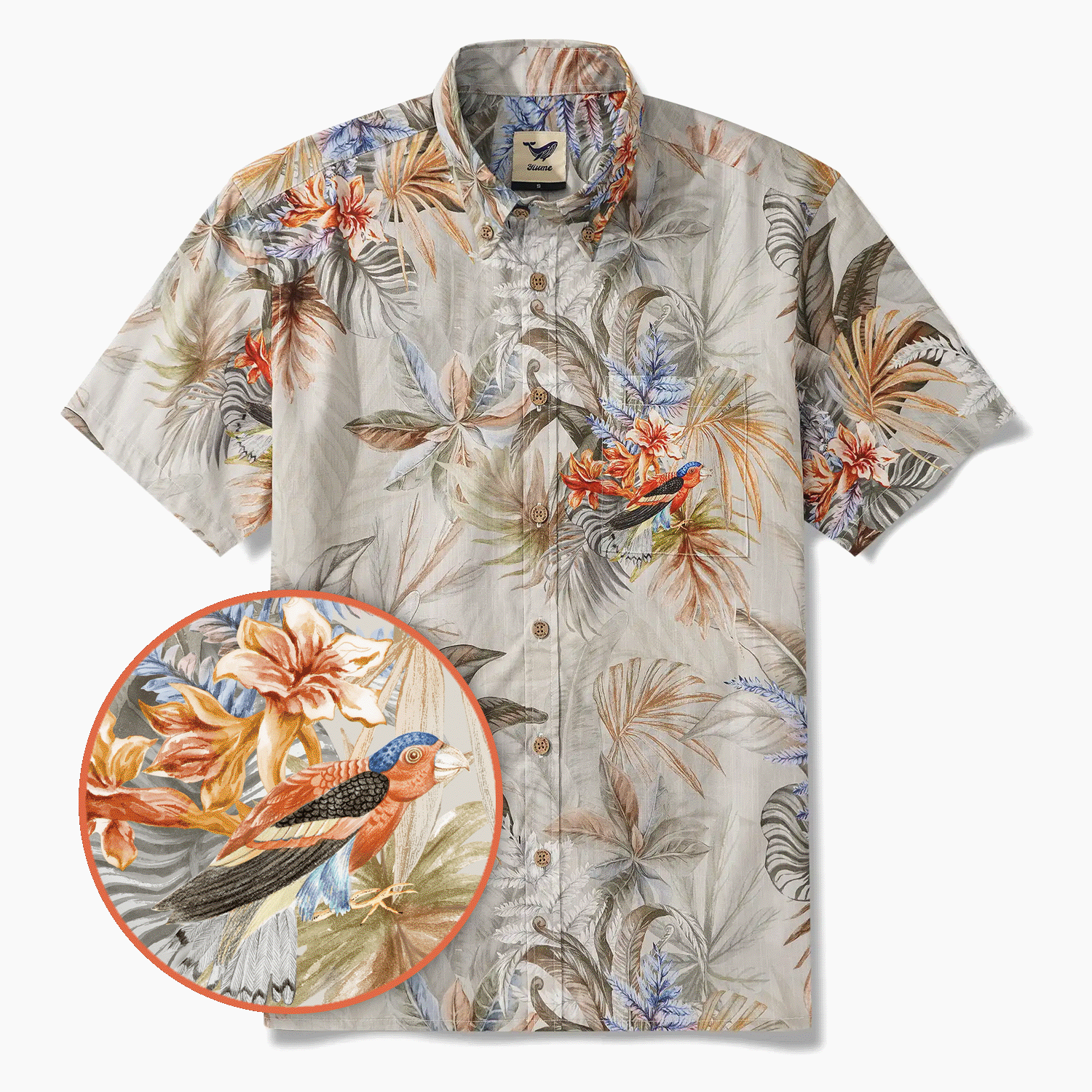 Men's Hawaiian Shirt Short Sleeve Button-down 100% Cotton Gray Aloha Tropical Paradise Scroll By DUDU