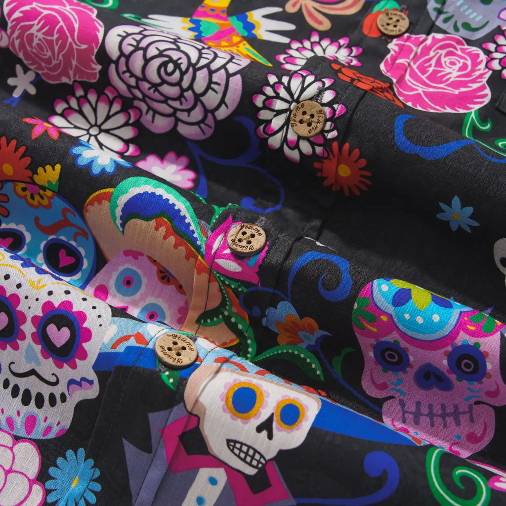 Men's Hawaiian Shirt Short Sleeve Button-down 100% Cotton Aloha Colorful Skull Carnival Mexico-Inspired By Huan huan