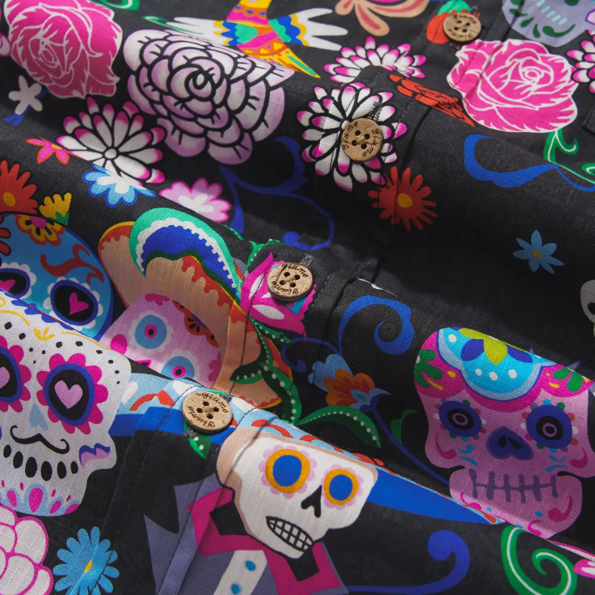 Men's Hawaiian Shirt Short Sleeve Button-down 100% Cotton Aloha Colorful Skull Carnival Mexico-Inspired By Huan huan