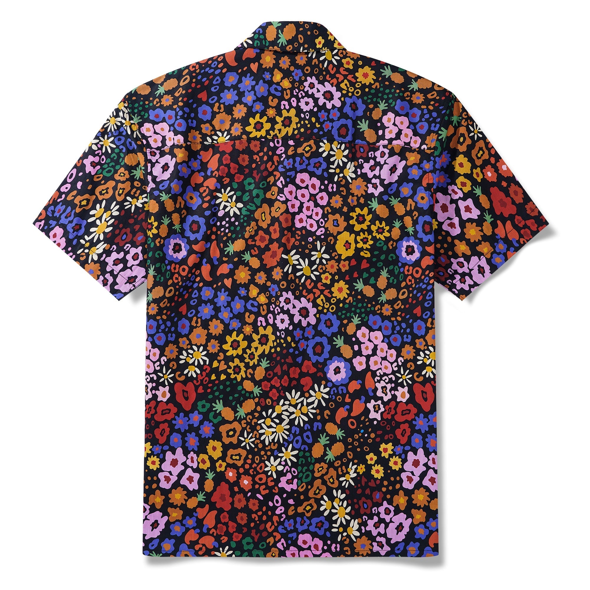 Men's Hawaiian Shirt Short Sleeve Camp Collar 100% Cotton Black Aloha Midnight Blossoms Leopard Print By Huan huan