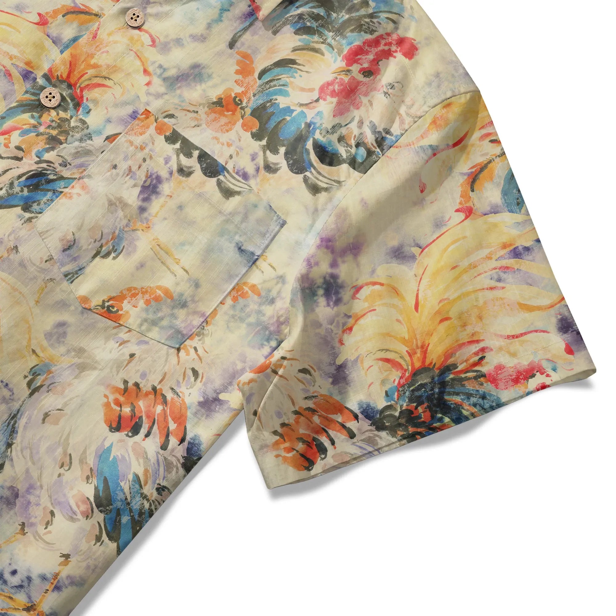 LeosWare® Men's Hawaiian Shirt Short Sleeve Button-up 100% Cotton Orange Aloha Enchanting Rooster By Huan huan