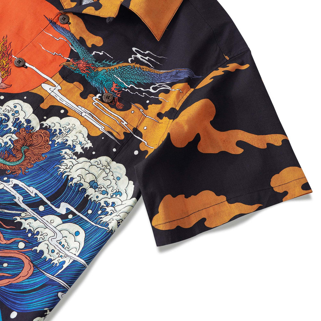 Japanese Ukiyo-e No. 5 By RLoN Hawaiian Shirt for Men Short Sleeve Camp Collar Shirt 100% Cotton Aloha