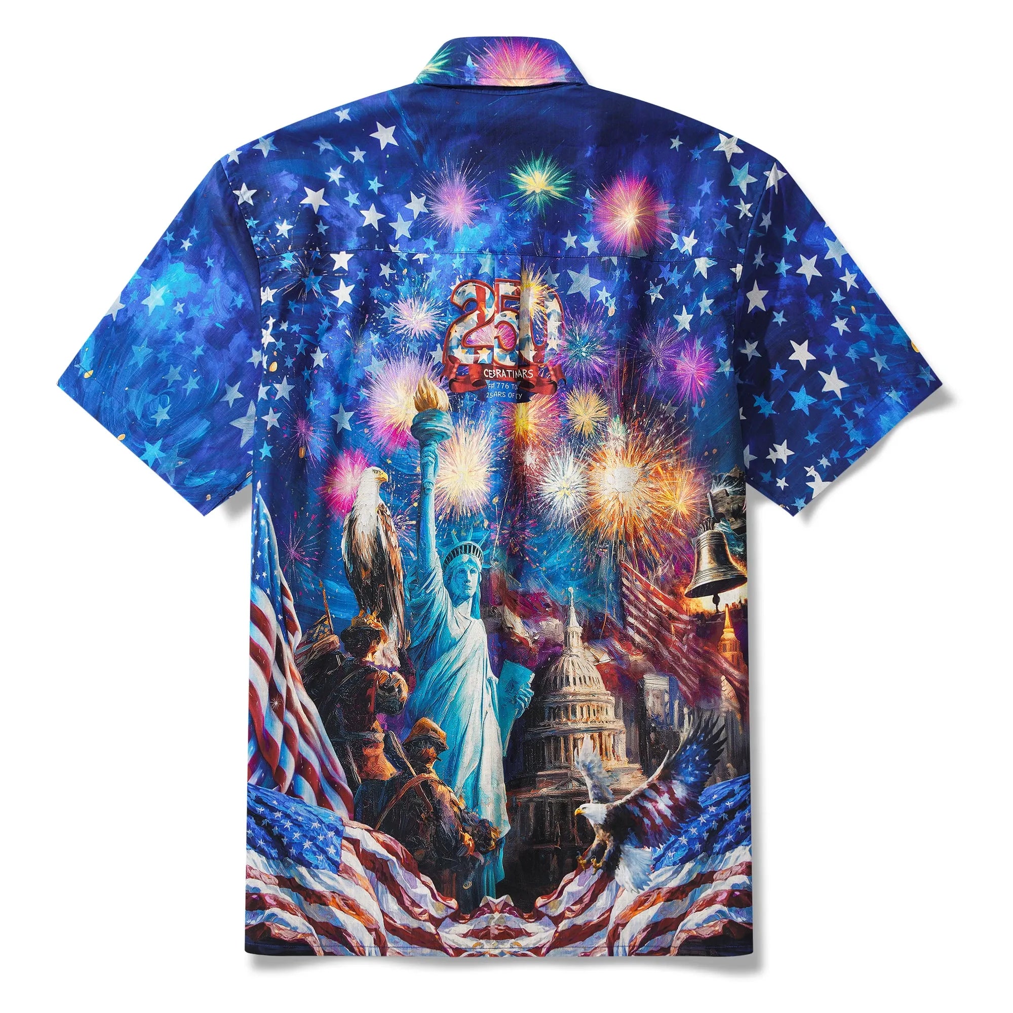 America 250 Men's Hawaiian Shirt Short Sleeve Button-down 100% Cotton Blue Aloha Starry Night Fireworks 250 Celebration By Yana