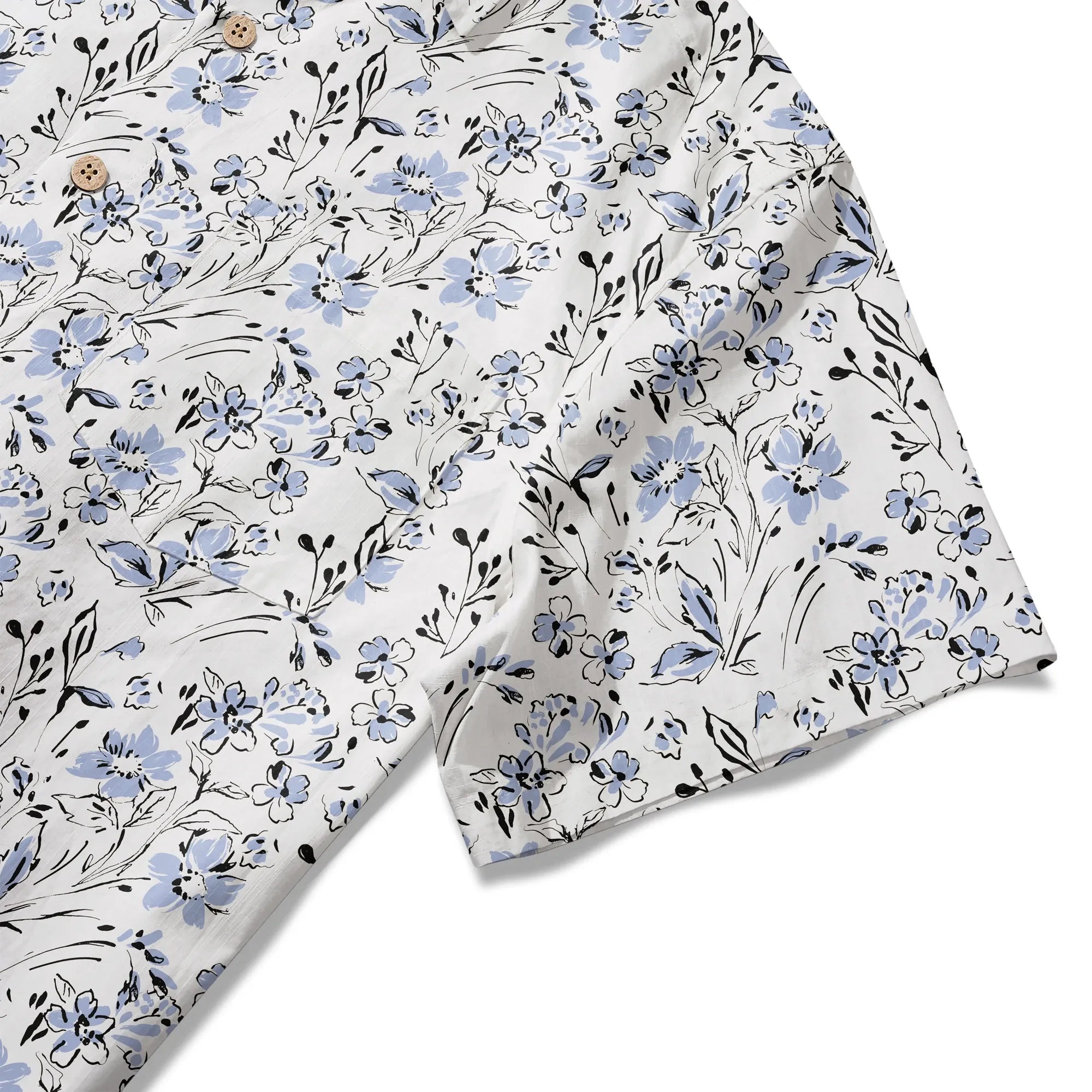LeosWare® Men's Hawaiian Shirt Short Sleeve Button-up 100% Cotton Blue Aloha Graceful Sky Flowers By Huan huan