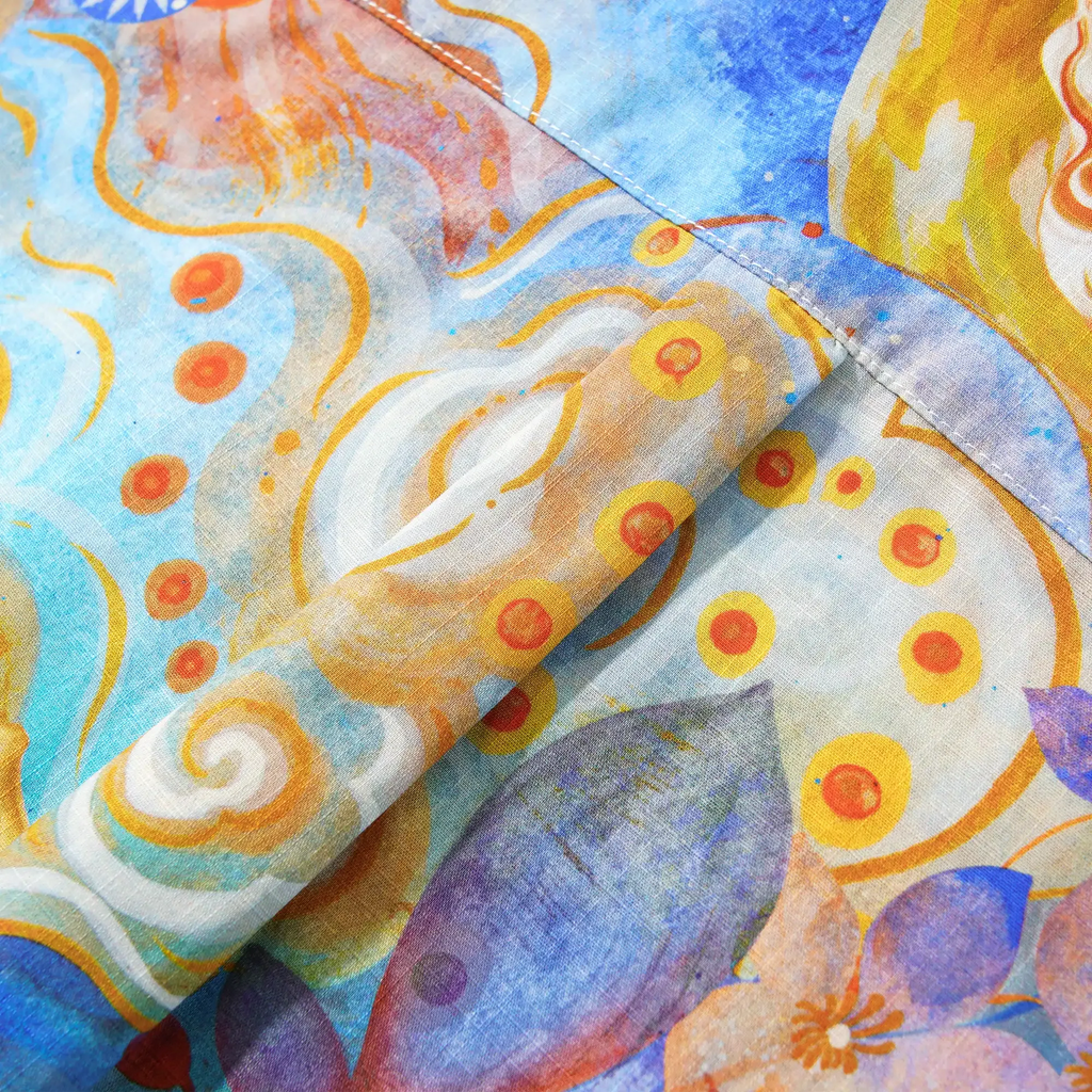 Yiume Men's Designer Hawaiian Shirt Cloud-wandering Koi Print Cotton Blue Aloha Shirt By Sylvia
