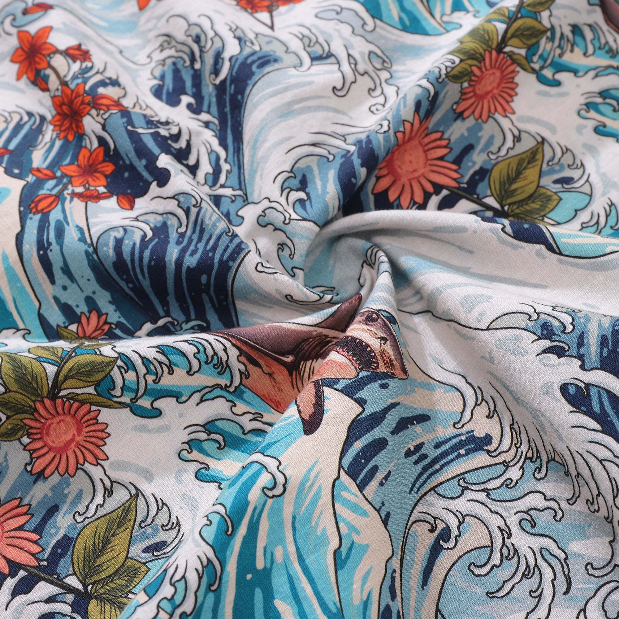 Men's Resort Wear Shirt Turbulence at Sea with Sharks Print Short Sleeve Hawaiian Shirt For Men By Sun