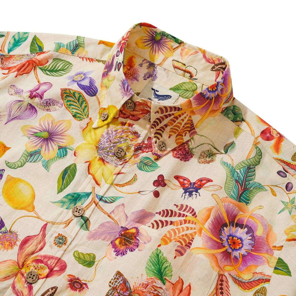 Chemise hawaïenne pour homme à manches courtes, boutonnée, 100 % coton beige Aloha Dreams Of An Exotic Garden par Huan huan