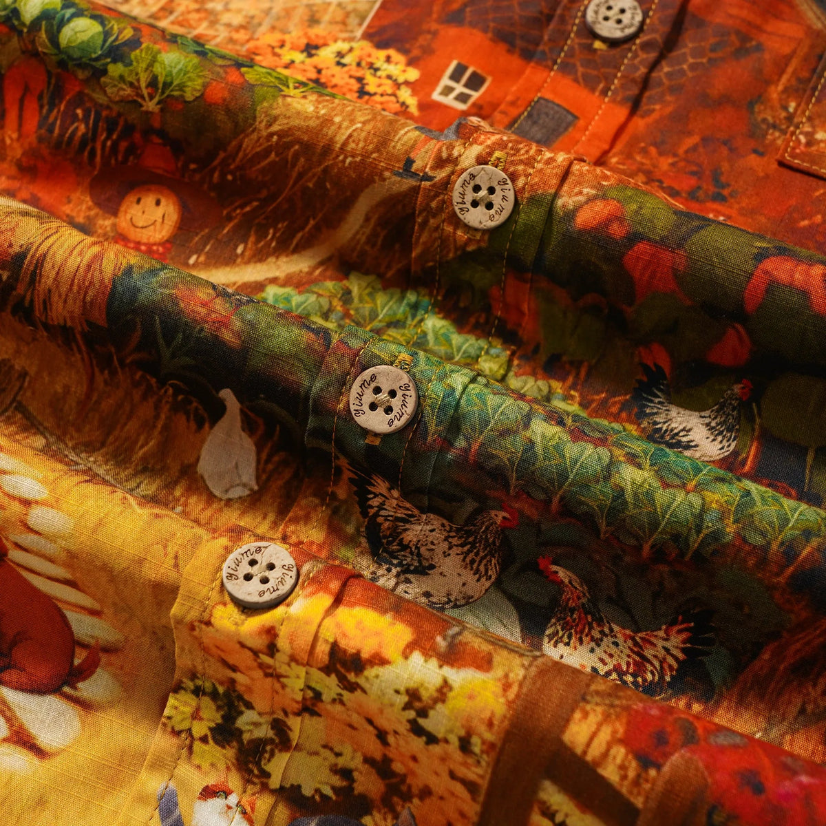Chemise Hawaiian pour Homme à Manches Courtes Boutonnée 100% Coton Jaune Aloha Charme d'Automne Campagne Chute Pomme Chat Chien Jardin Campagne Récolte Par Huan huan