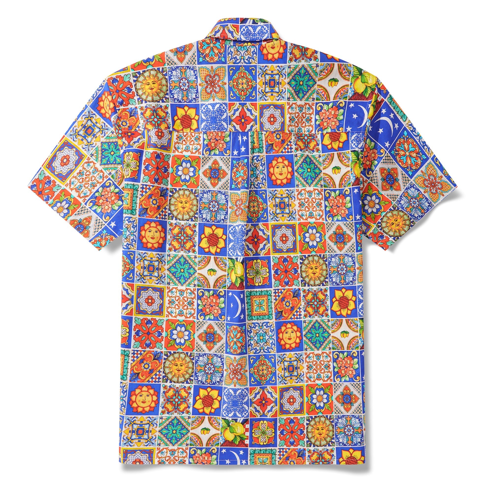Men's Hawaiian Shirt Short Sleeve Button-down 100% Cotton Aloha Mediterranean Tile Haven By Yana