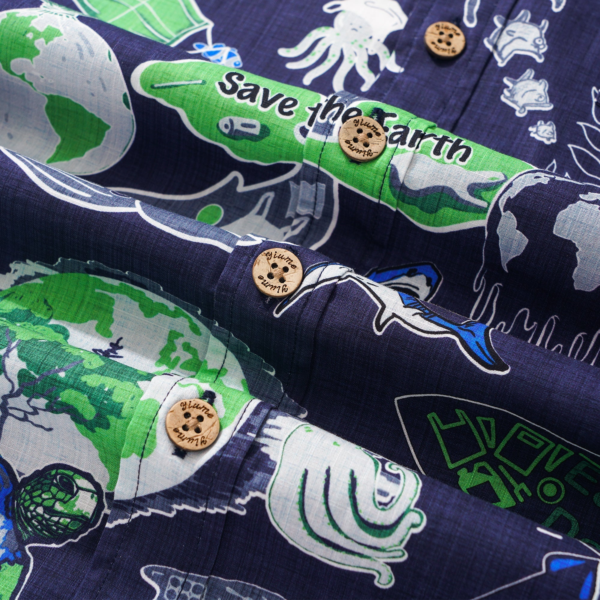 Men's Hawaiian Shirt Short Sleeve Button-down 100% Cotton Aloha Save Earth By Yana