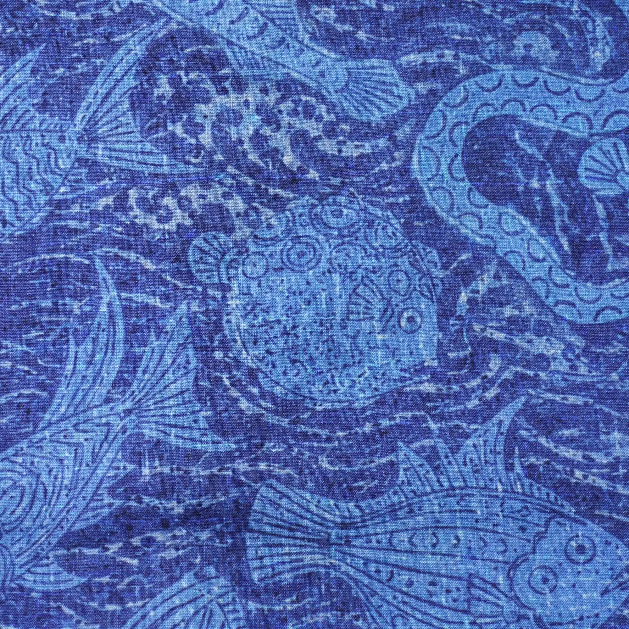 Men's Hawaiian Shirt Short Sleeve Button-down 100% Cotton Blue Aloha Indigo School Of Fish By Huan huan