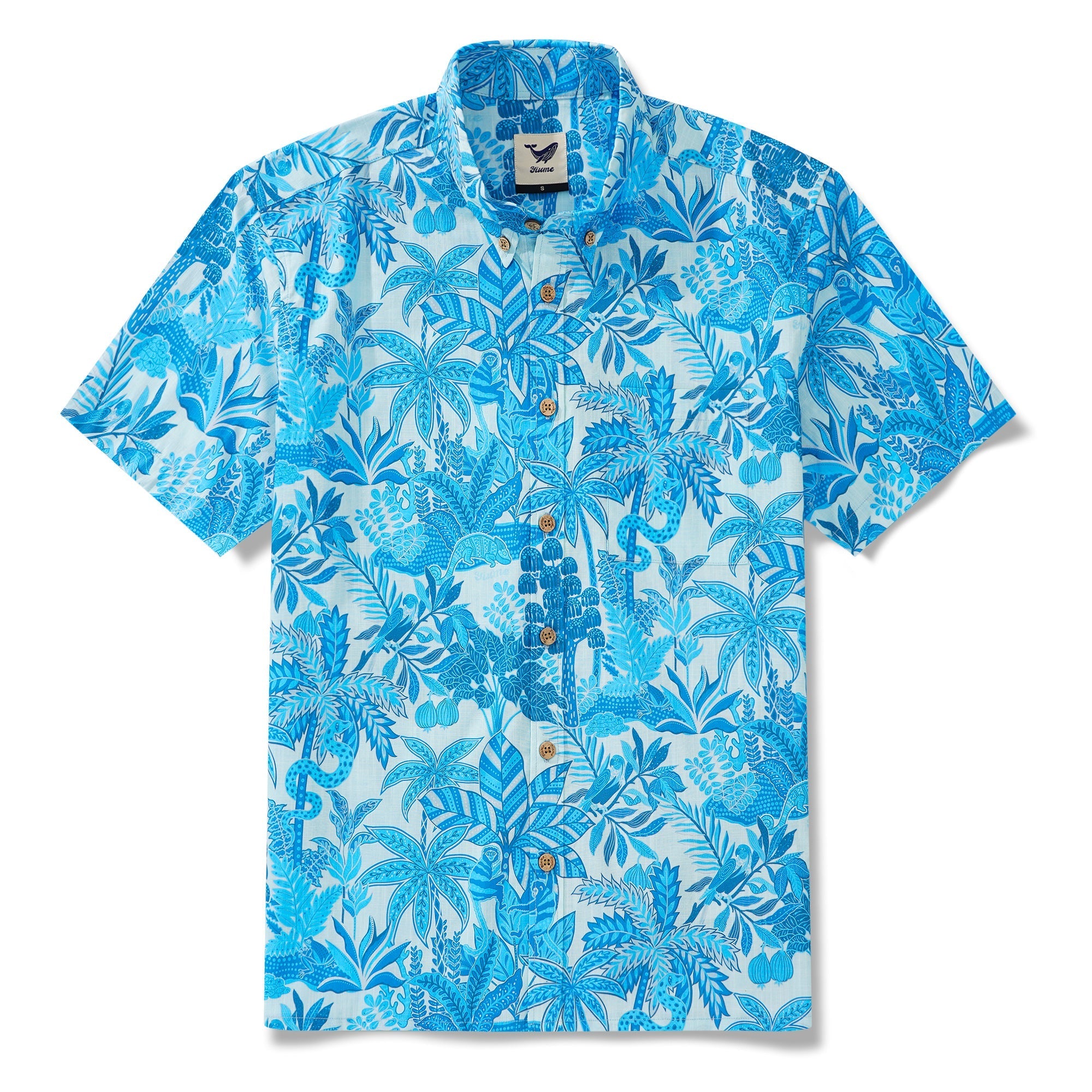 Men's Blue Hawaiian Shirt Tropical Shirt Short Sleeve Button-down 100% Cotton Blue Aloha Jungle Paradise By Huan huan