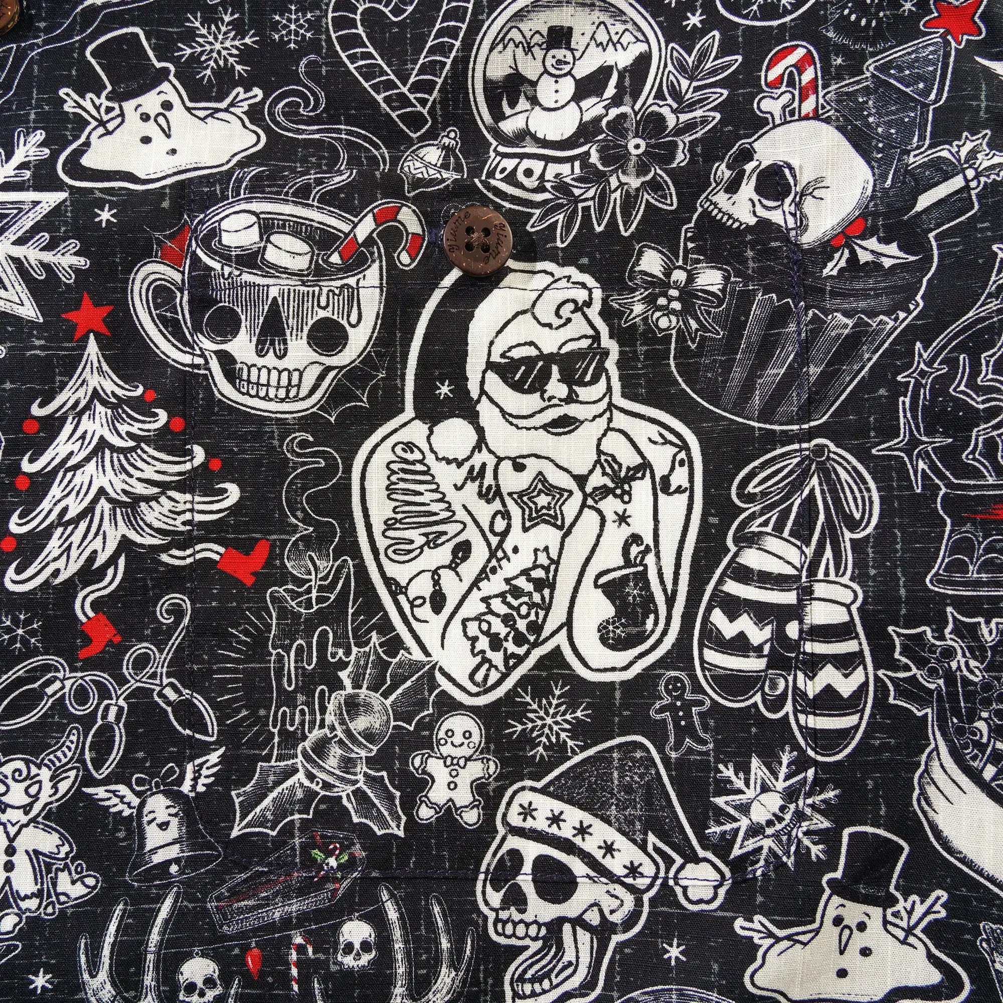 Christmas Gift Men's Hawaiian Shirt Short Sleeve Camp Collar 100% Cotton Black Aloha Christmas Party By Mo