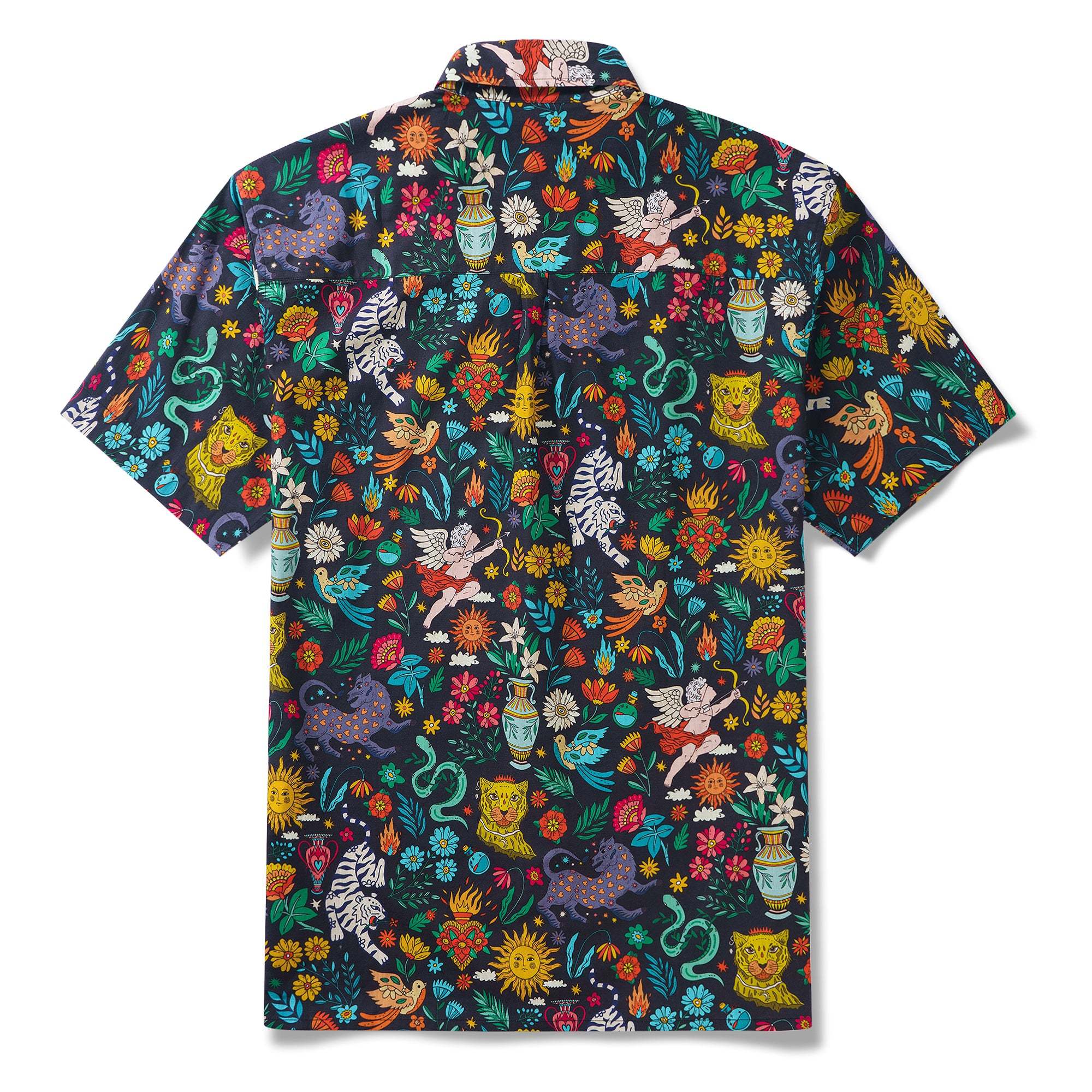 Valentine's Day Gift Mythical Adventure 100% Cotton Men's Short Sleeve Button-down Shirt Aloha Hawaiian Cupid's Curious Voyage By Susie
