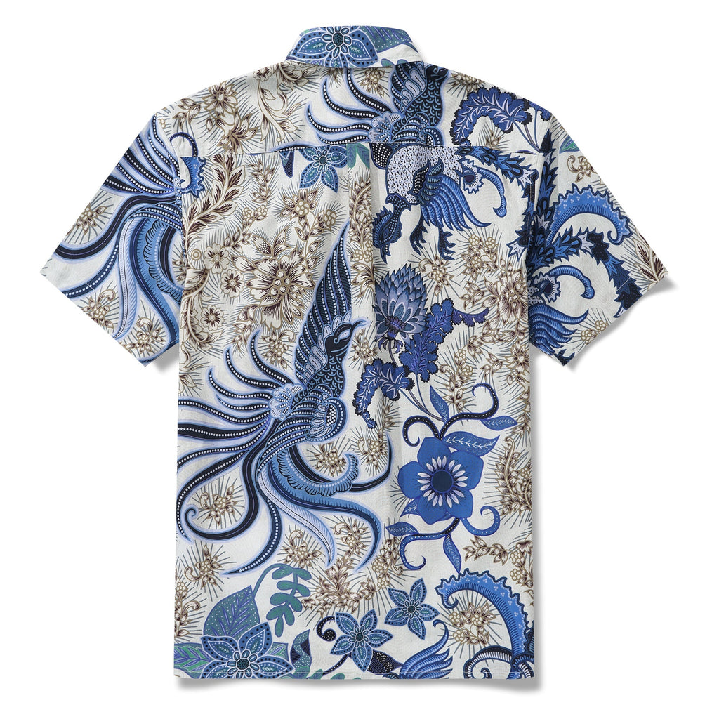 Men's Hawaiian Shirt Short Sleeve Button-down 100% Cotton Blue Phoenix Aloha Shirt By Sun