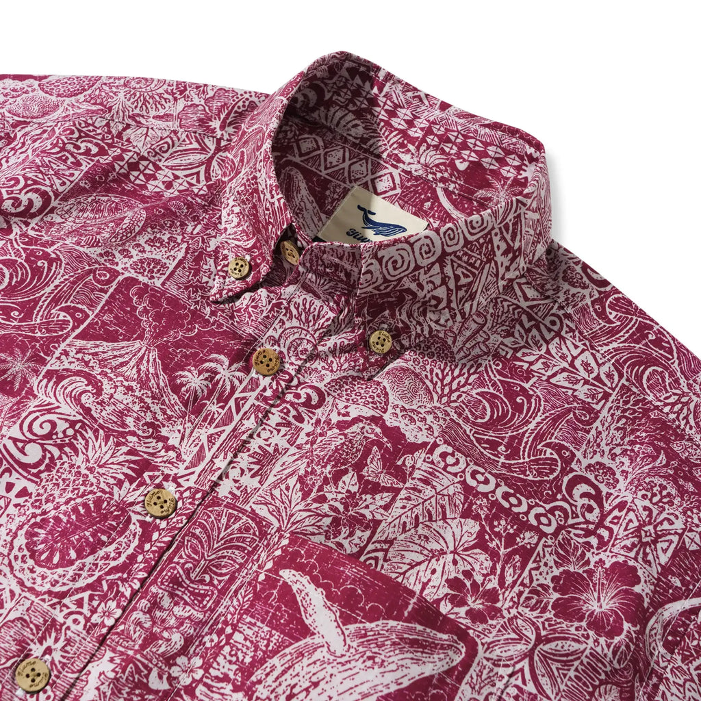 Men's Hawaiian Shirt Short Sleeve Button-down 100% Cotton Red Aloha Tiki  Isle Archive - Burgundy Red By Cigar