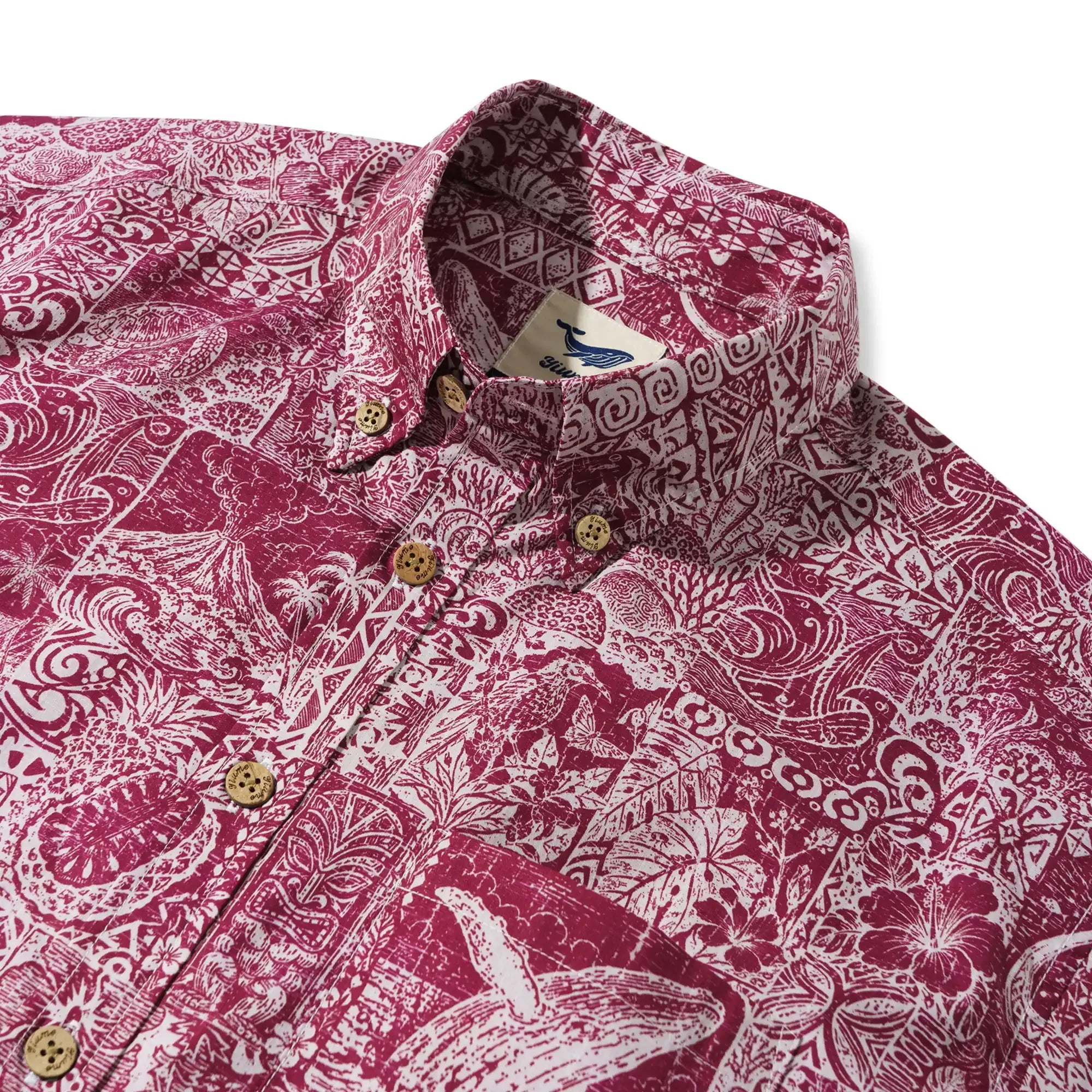 Men's Hawaiian Shirt Short Sleeve Button-down 100% Cotton Red Aloha Tiki  Isle Archive - Burgundy Red By Cigar