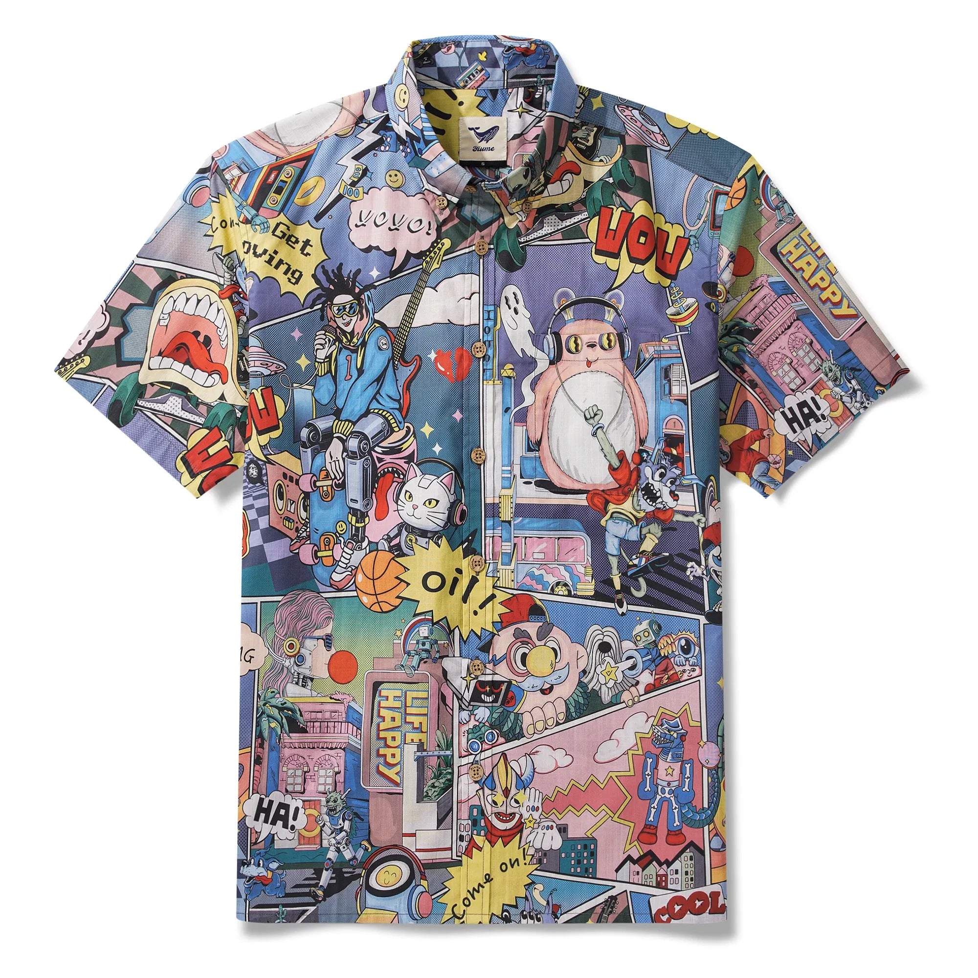 Alien Men's Hawaiian Shirt Short Sleeve Button-down 100% Cotton Blue Aloha Retro-futurism Jam By Huan huan