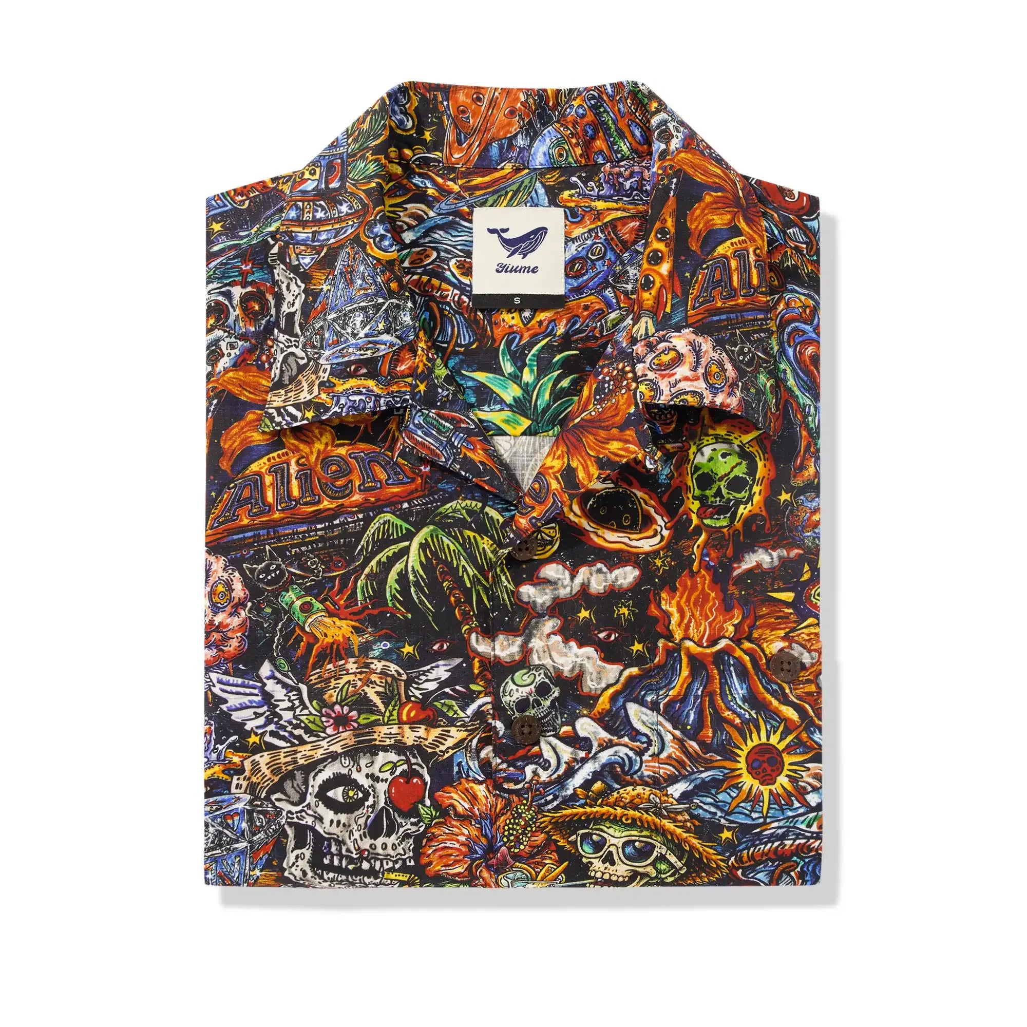 Men's Hawaiian Shirt Short Sleeve Camp Collar 100% Cotton Red Aloha Intergalactic Luau Graffiti By Mo