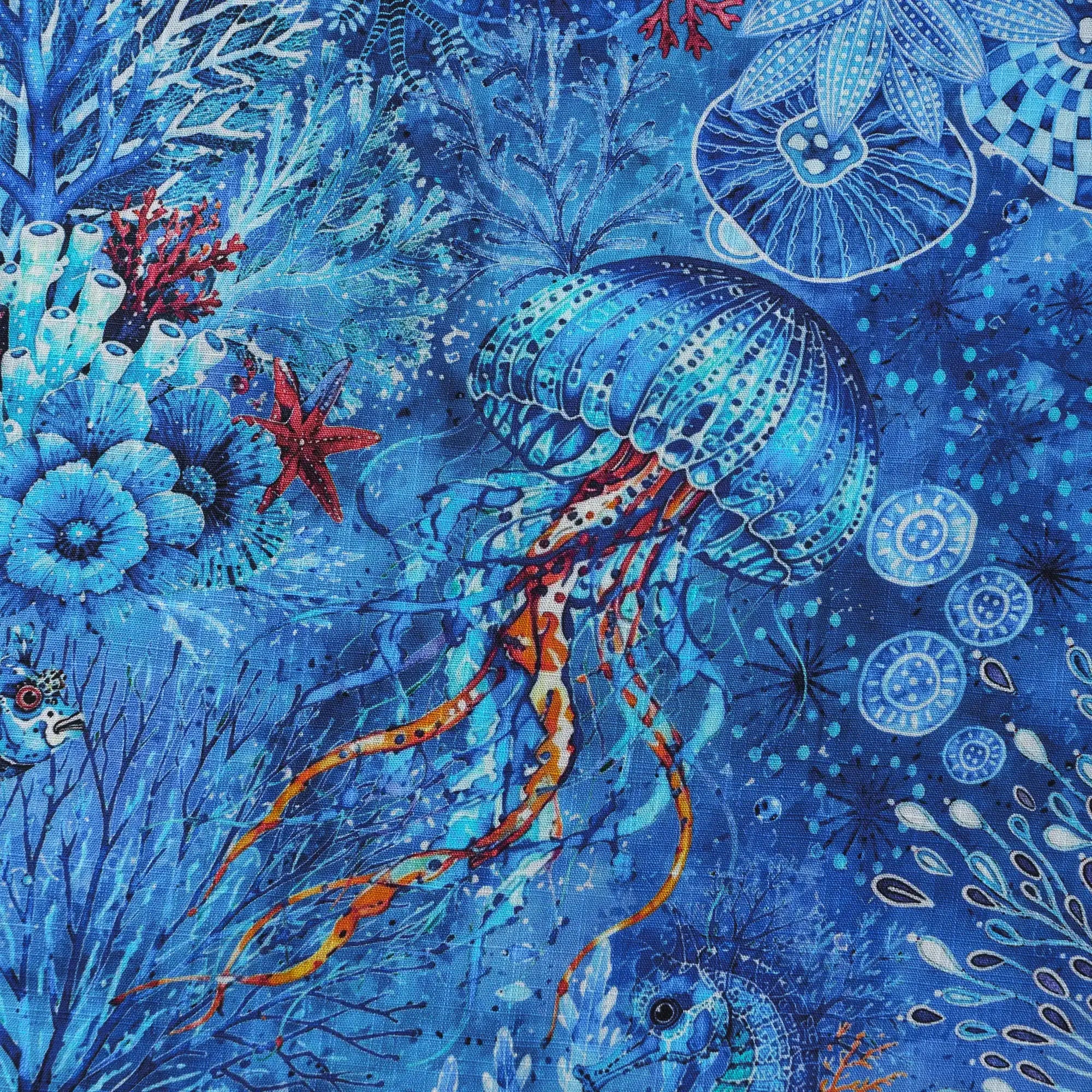 Men's Hawaiian Shirt Short Sleeve Button-down 100% Cotton Blue Aloha Watercolor Undersea Reverie By Cigar
