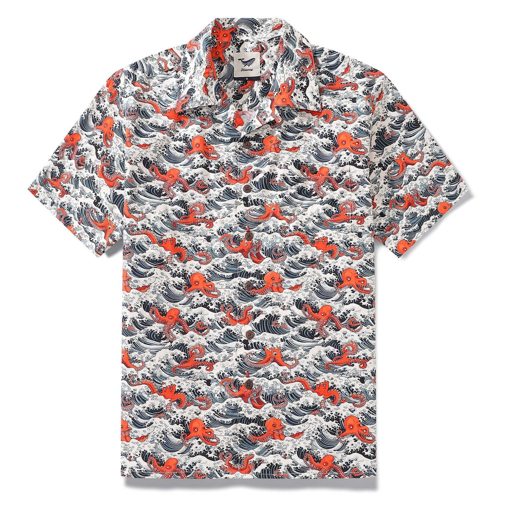 Hawaiian Shirt For Men Octopus Revelry Shirt Camp Collar 100% Cotton Shirt Aloha By Amy