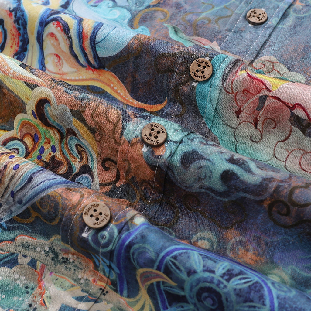 Cotton Hawaiian Shirt For Men Dreamland Art Button-down Short Sleeve Shirt By Mo