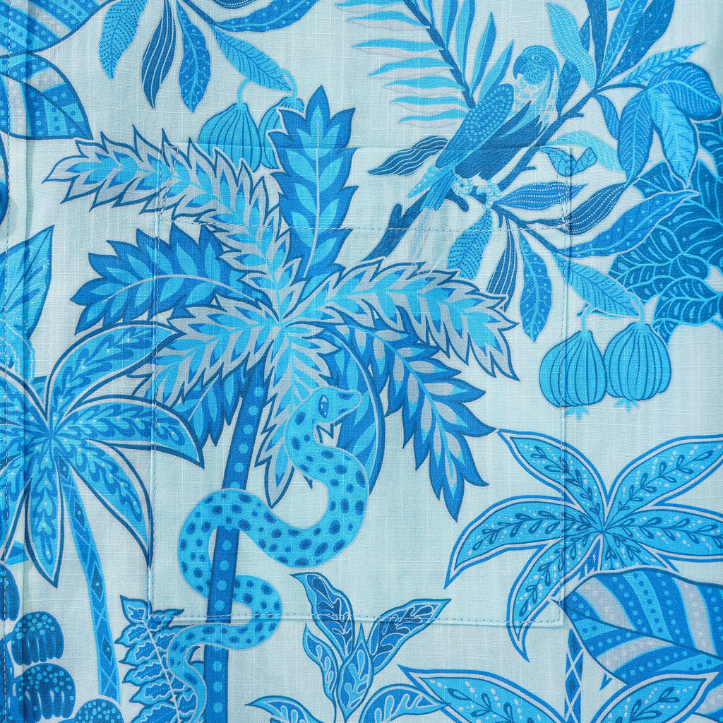 Men's Blue Hawaiian Shirt Tropical Shirt Short Sleeve Button-down 100% Cotton Blue Aloha Jungle Paradise By Huan huan