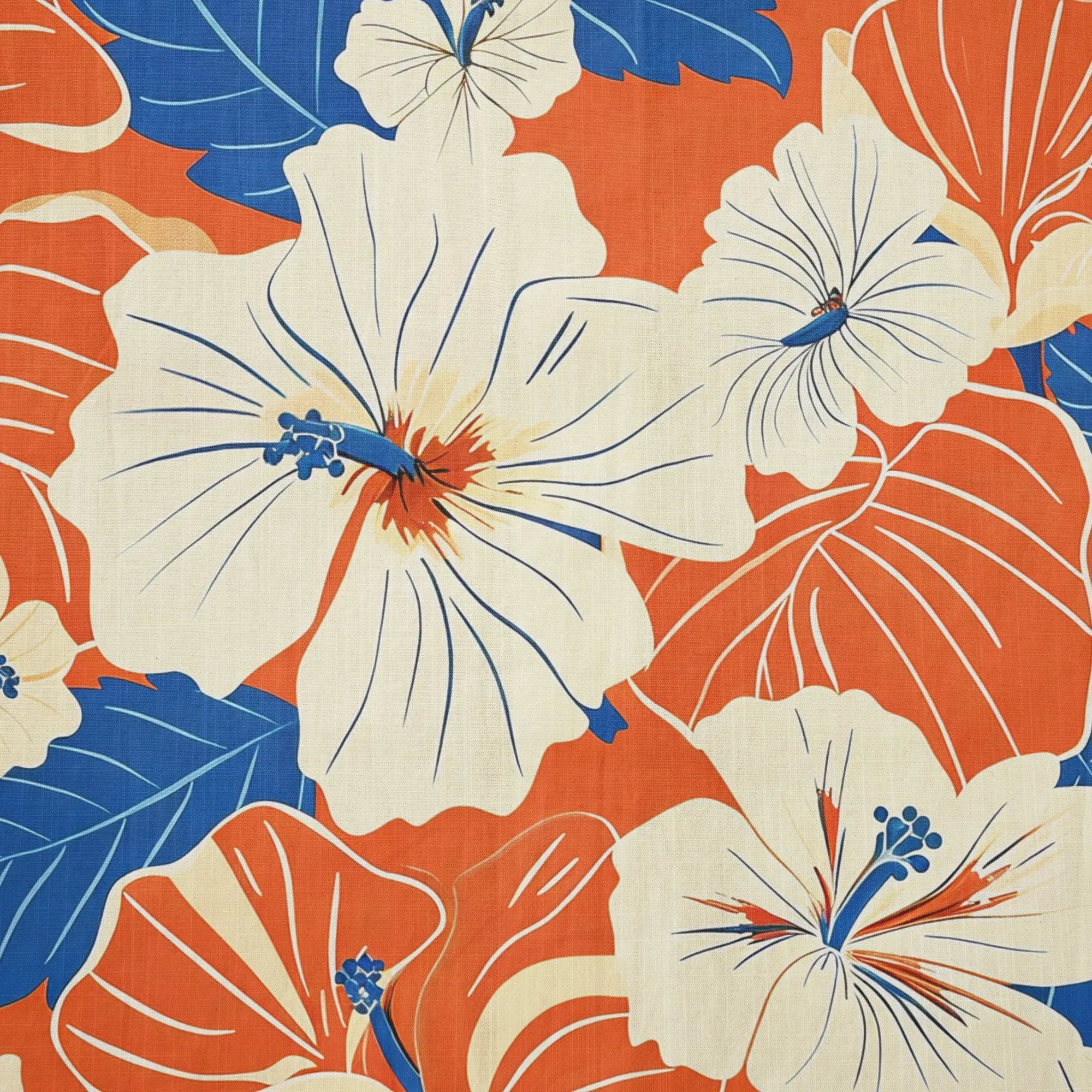 LeosWare® Men's Hawaiian Shirt Short Sleeve Button-up 100% Cotton Orange Aloha Orange Blue Hibiscus Whispers By Ann