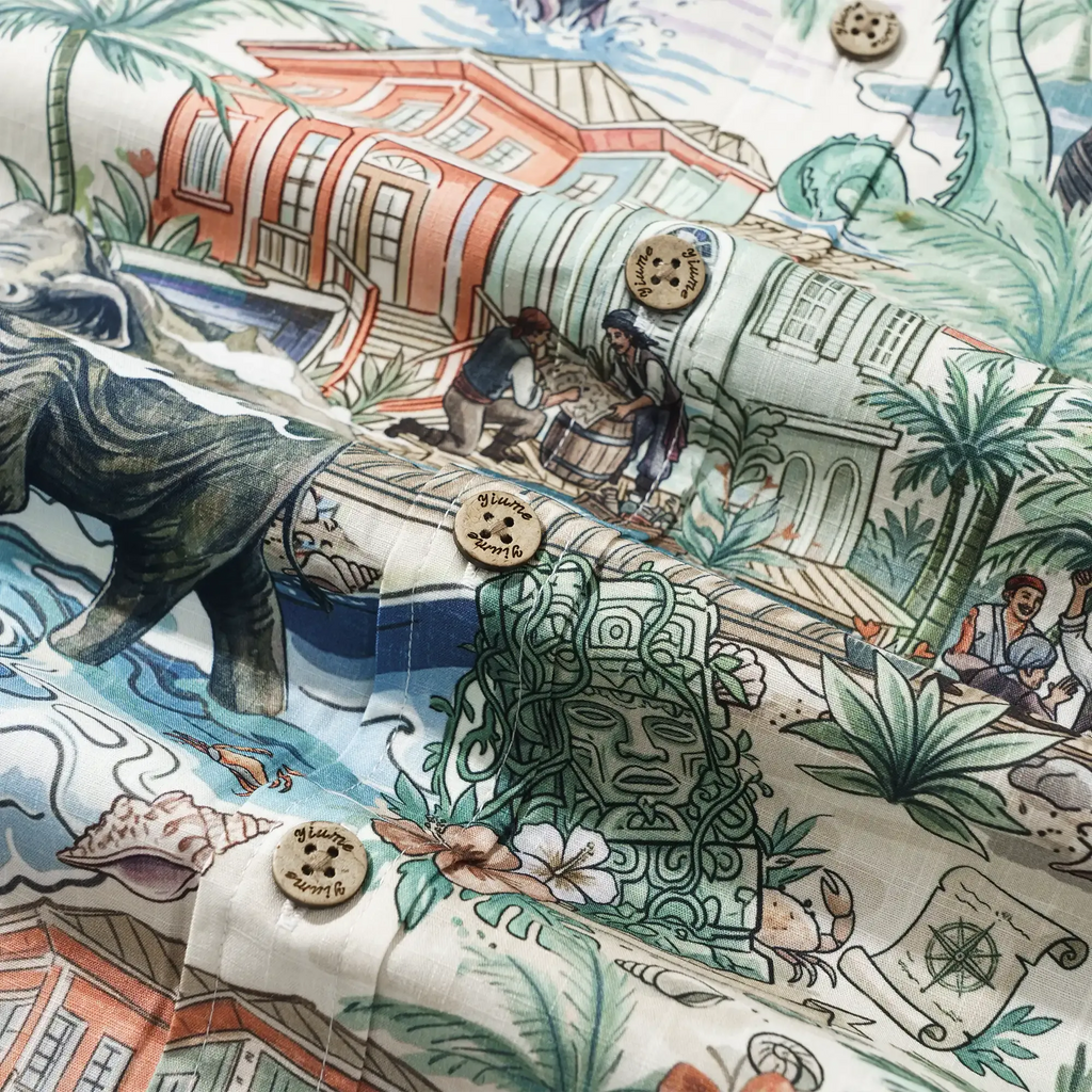 Men's Hawaiian Shirt Short Sleeve Button-down 100% Cotton Green Aloha Hidden Paradise By Huan huan