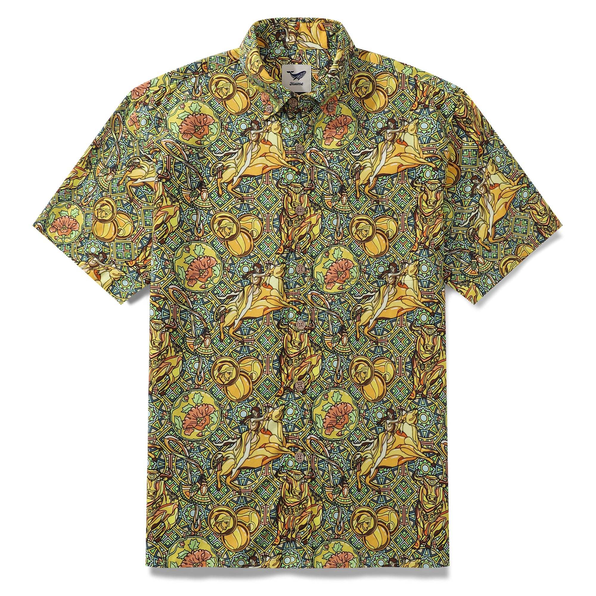 Men's Hawaiian Shirt Taurus Print Tencel™ Button-down Short Sleeve Aloha Shirt The 12 Zodiac Signs By Sun