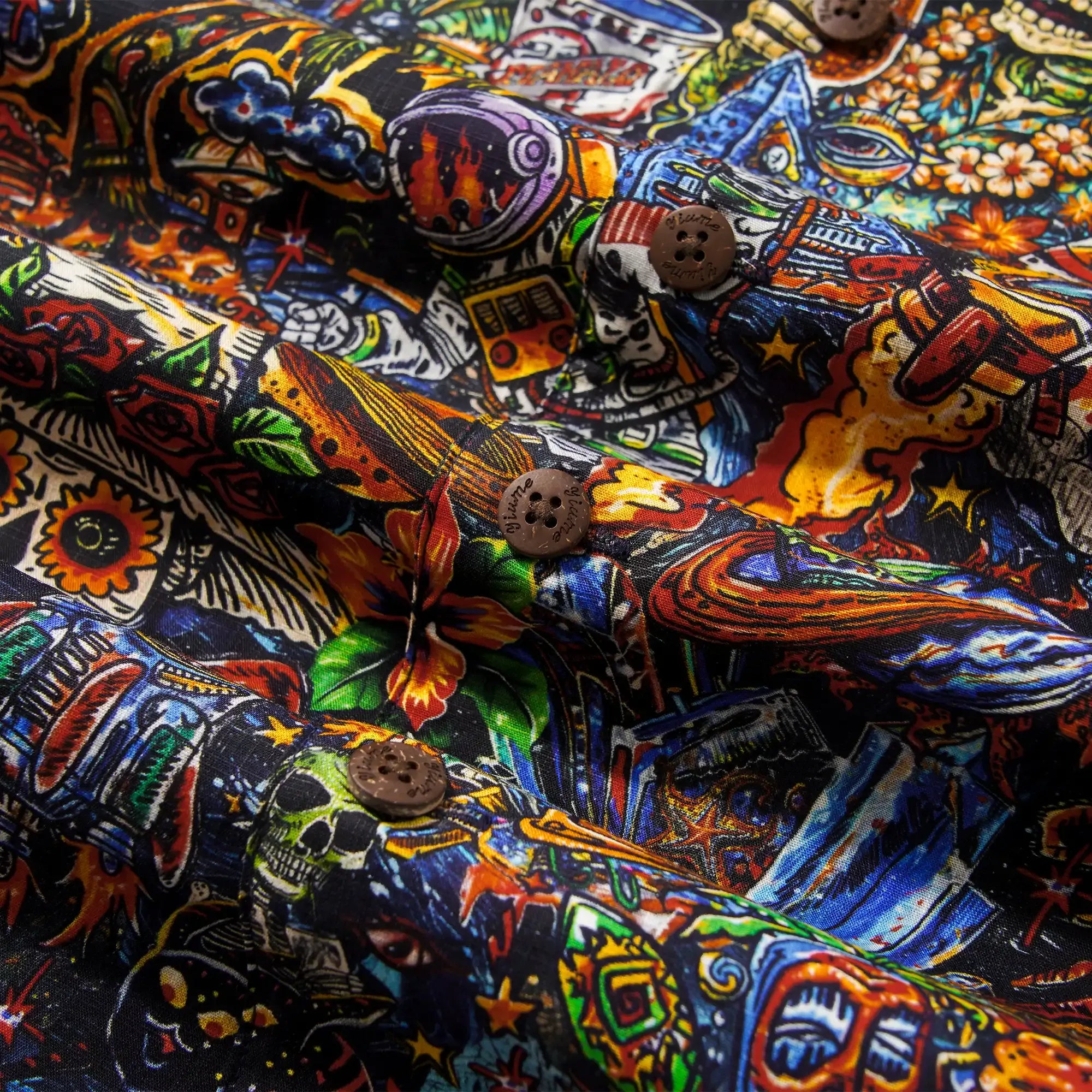 Men's Hawaiian Shirt Short Sleeve Camp Collar 100% Cotton Red Aloha Intergalactic Luau Graffiti By Mo