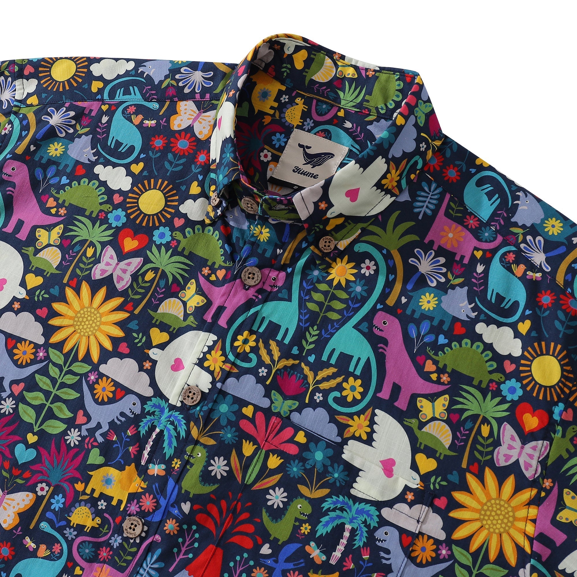 Hawaiian Shirt For Men Colorful Button-down Shirt Short Sleeve 100% Cotton Shirt Peace, Love And Dinosaurs By Cecca Designs